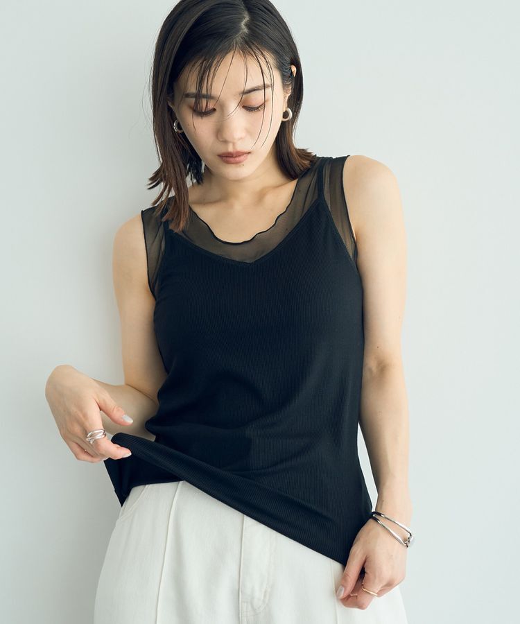 YECCA VECCA「チュールMIXリブインナー」|キャミソール|Black