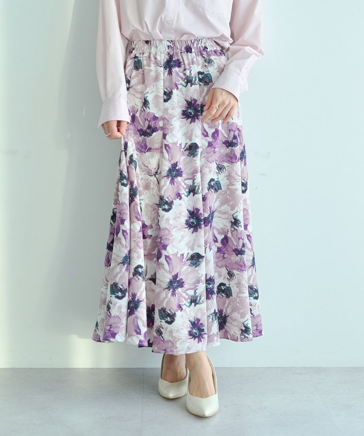 YECCA VECCA「水彩フラワー柄マーメイドスカート」|フレア|Purple