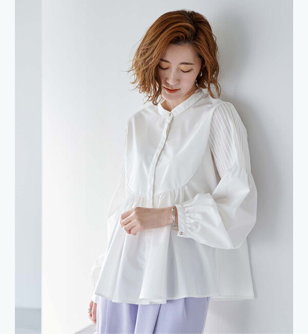 ur's「デザインスリーブバンドカラーフレアシャツ」|シャツ・ブラウス|オフホワイト