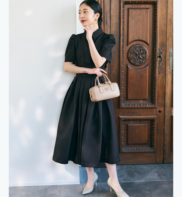 ur's「【yukiさんコラボアイテム】ふくれジャガードハイウエストタックフレアスカート」|スカート|ブラック