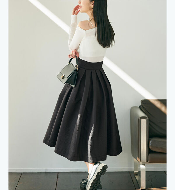 ur's「【yukiさんコラボアイテム】ふくれジャガードハイウエストタックフレアスカート」|スカート|