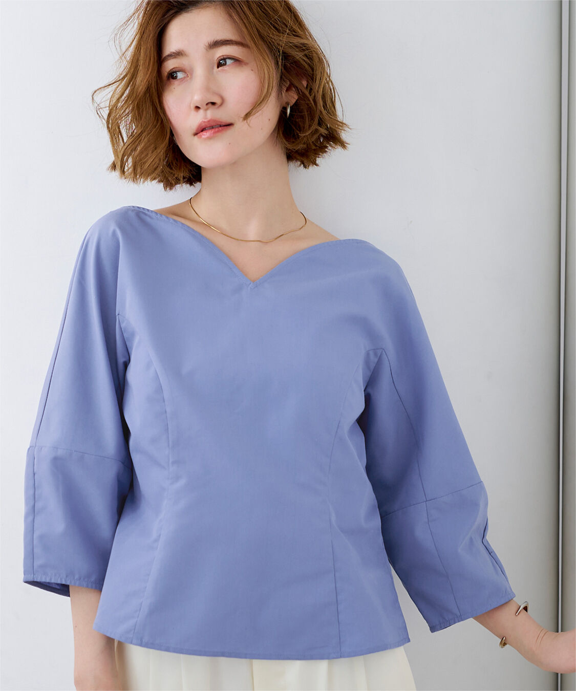 ur's「ハートネックランタンスリーブブラウス」|シャツ・ブラウス|ブルー