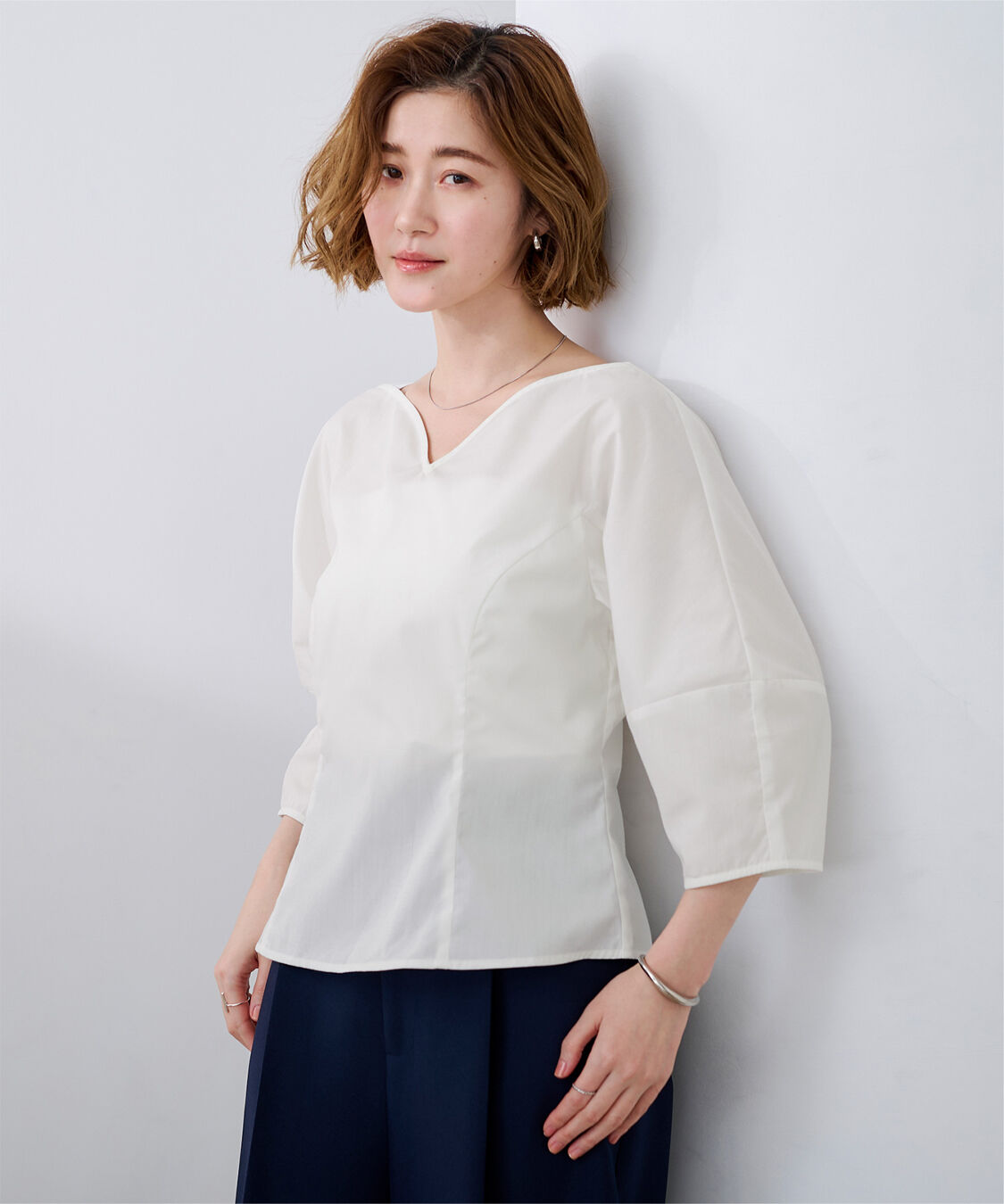 ur's「ハートネックランタンスリーブブラウス」|シャツ・ブラウス|ホワイト