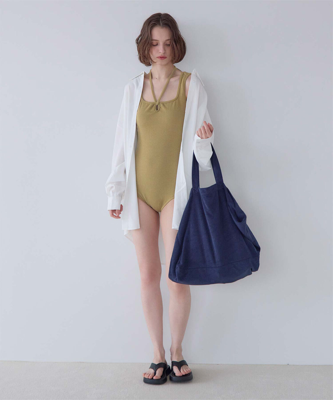 SEA DRESS「ホルターネックバックオープンリブワンピース/水着」|ビキニ|