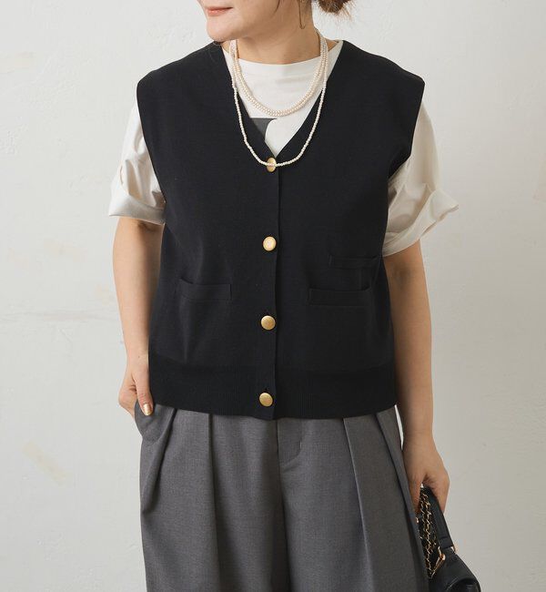  「【手洗い可能】ミラノリブニットジレベスト」|ニット・セーター|ブラック