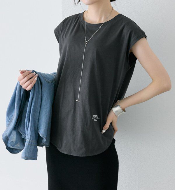  「【汗ジミ防止加工】ワンポイントロゴ刺繍フレンチスリーブTシャツ」|Tシャツ・カットソー|スミクロ