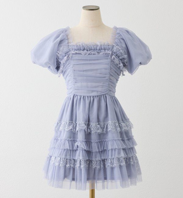  「【Tulle Collection】ティアードミニワンピース」|ワンピース|サックスブルー