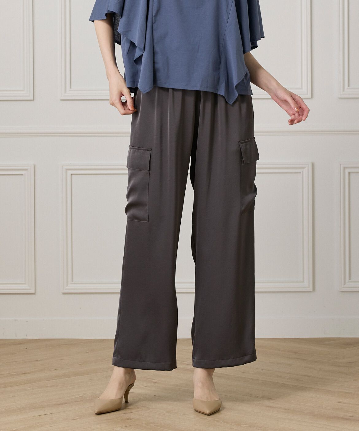 7-IDconcept.「サテンカーゴパンツ」|カーゴ|チャコールグ 3