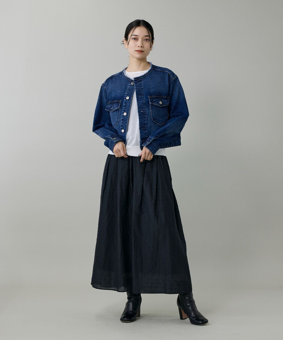 INED「《大きいサイズ》ラメドットタックスカート」|スカート|