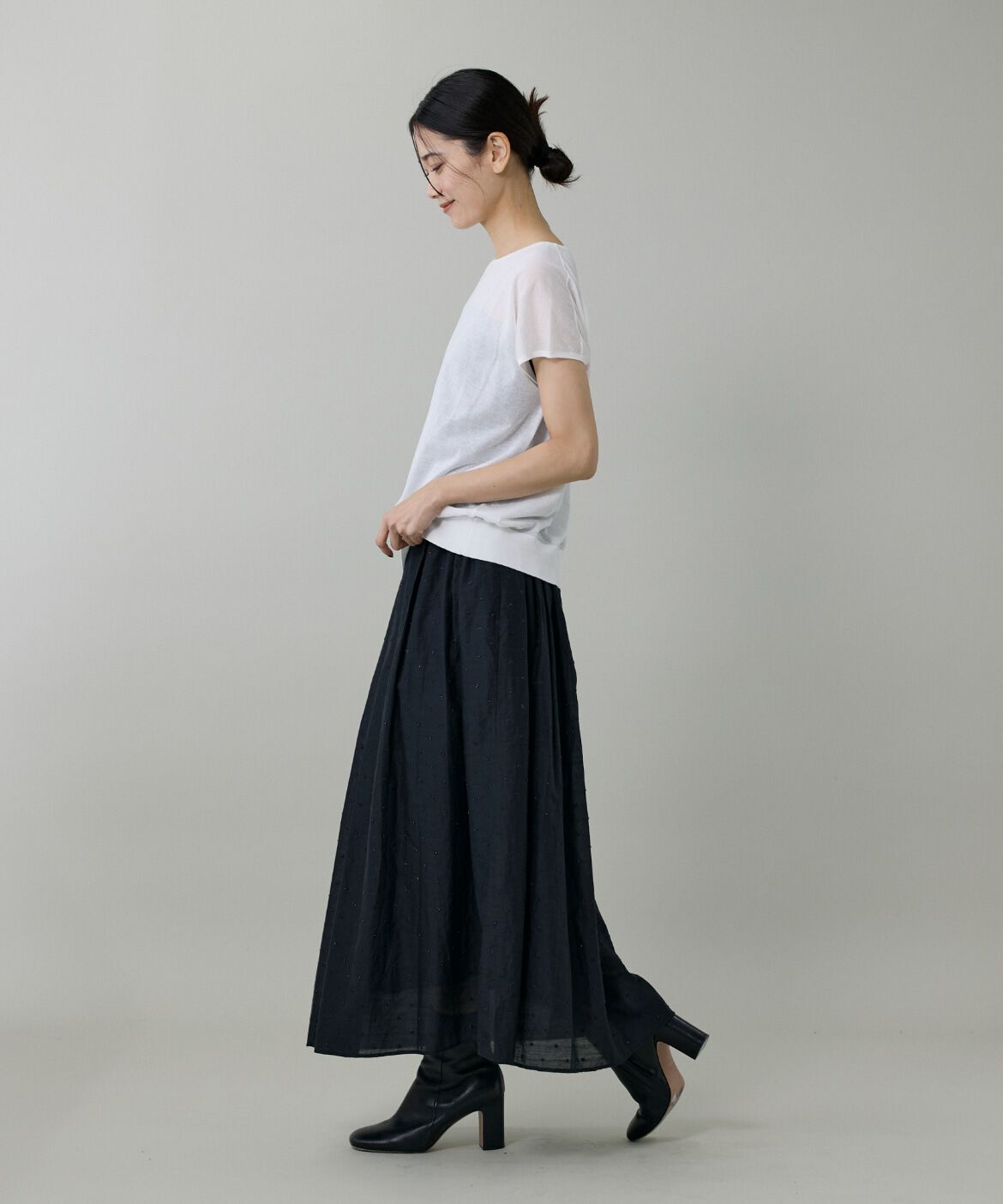 INED「《大きいサイズ》ラメドットタックスカート」|スカート|