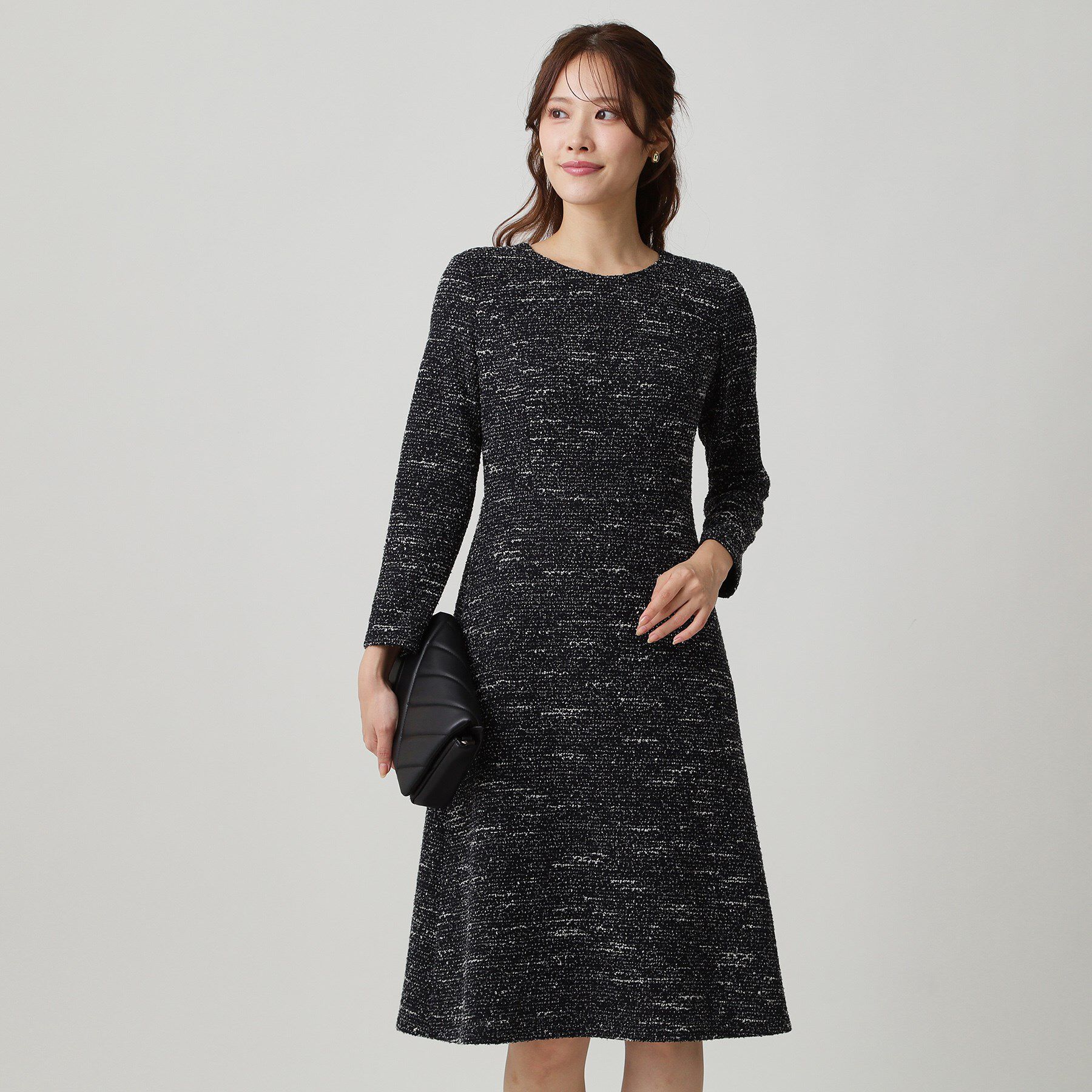 COUP DE CHANCE「【手洗い可／日本製／伸縮性】ツイード見えワンピース」|ワンピース|ネイビー(494)