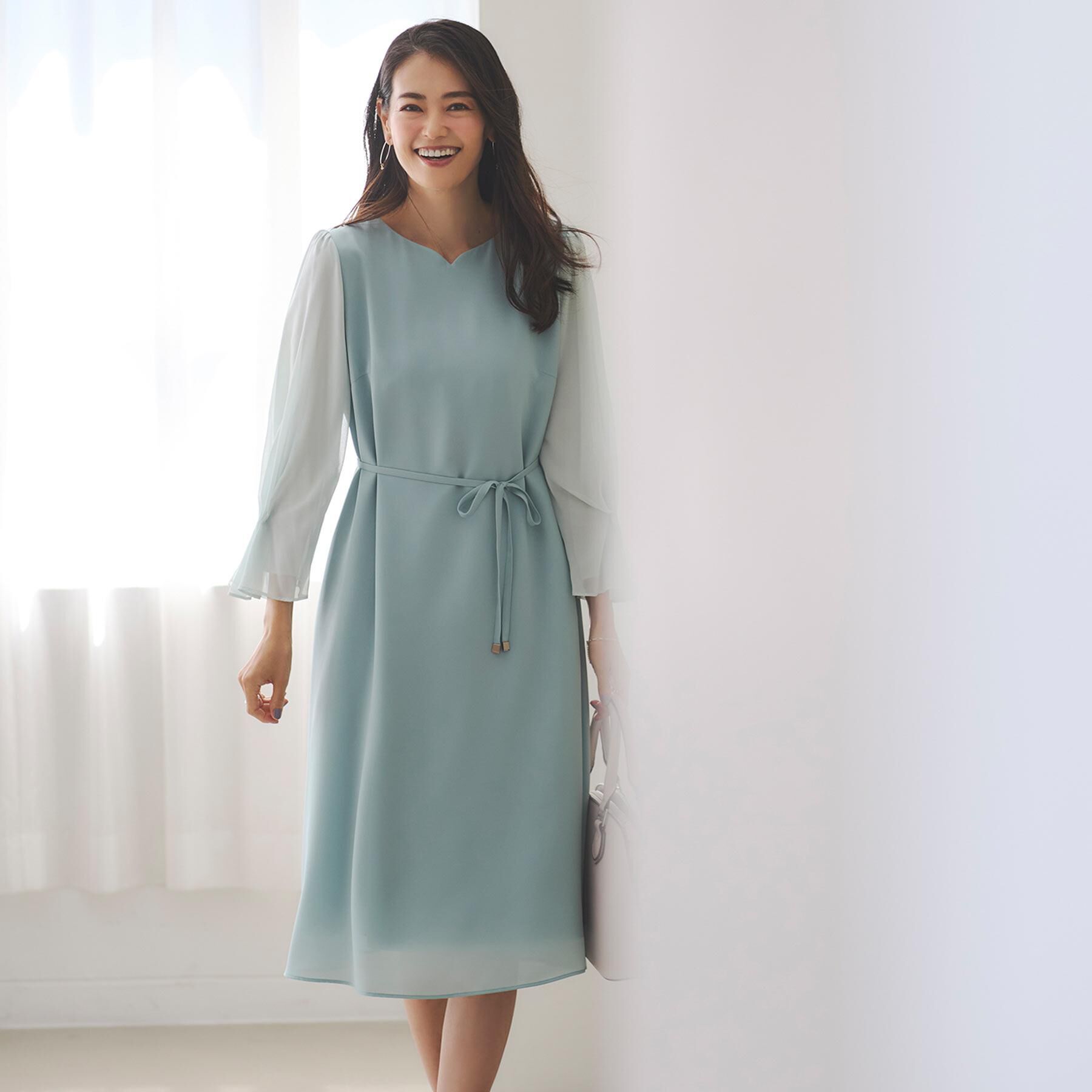 Reflect「【付属リボン付き】スリーブデザインジョーゼットワンピース」|ワンピース|ミントグリーン(02