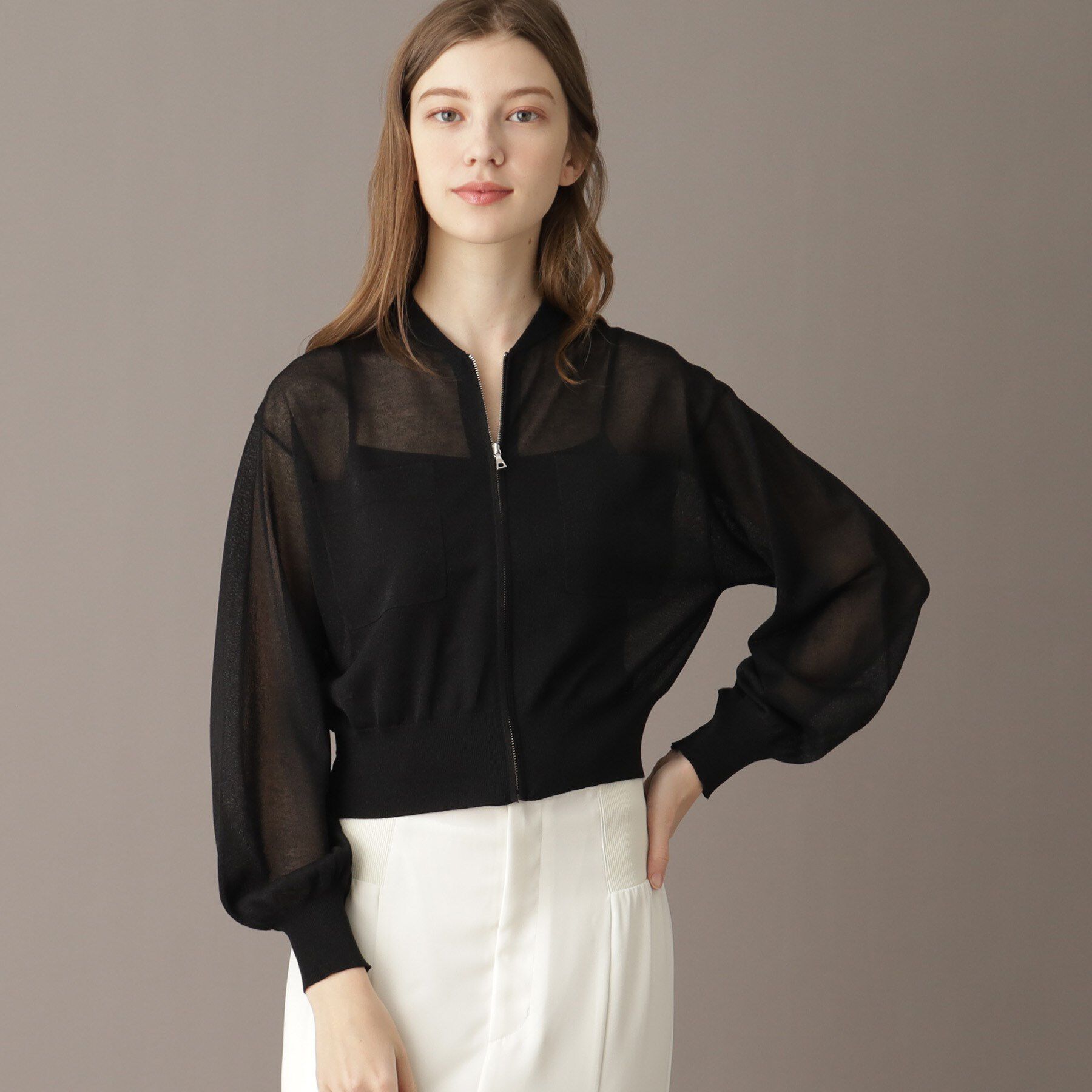 DRESSTERIOR「【洗える/清涼感】シアージップアップニットブルゾン」|ブルゾン・スタジャン|