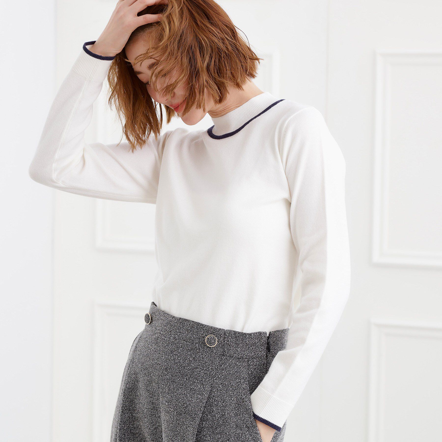 grove「バイカラーハイネックニット」|ニット・セーター|オフホワイト(003