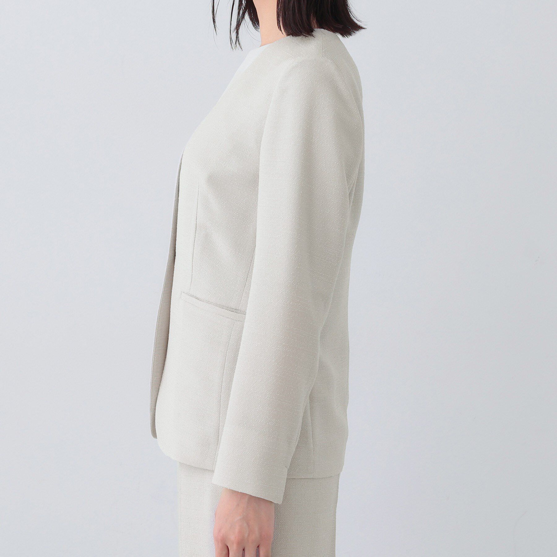 INDIVI「【日本製／SETUP可能】トリアセテート混ノーカラージャケット」|スーツ|