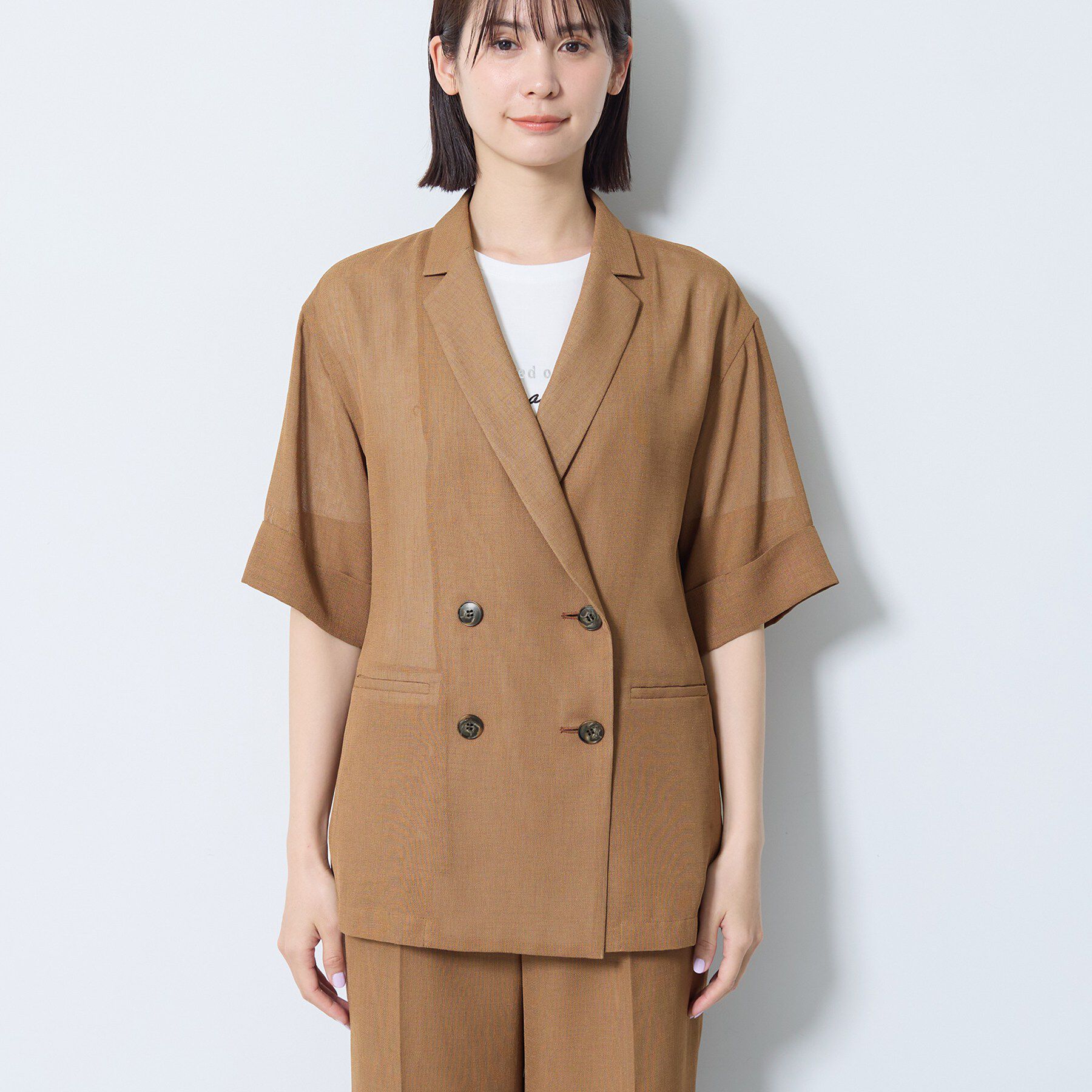 INDIVI「【洗える／メッシュ素材／SETUP可能】半袖シアージャケット」|テーラードジャケット|