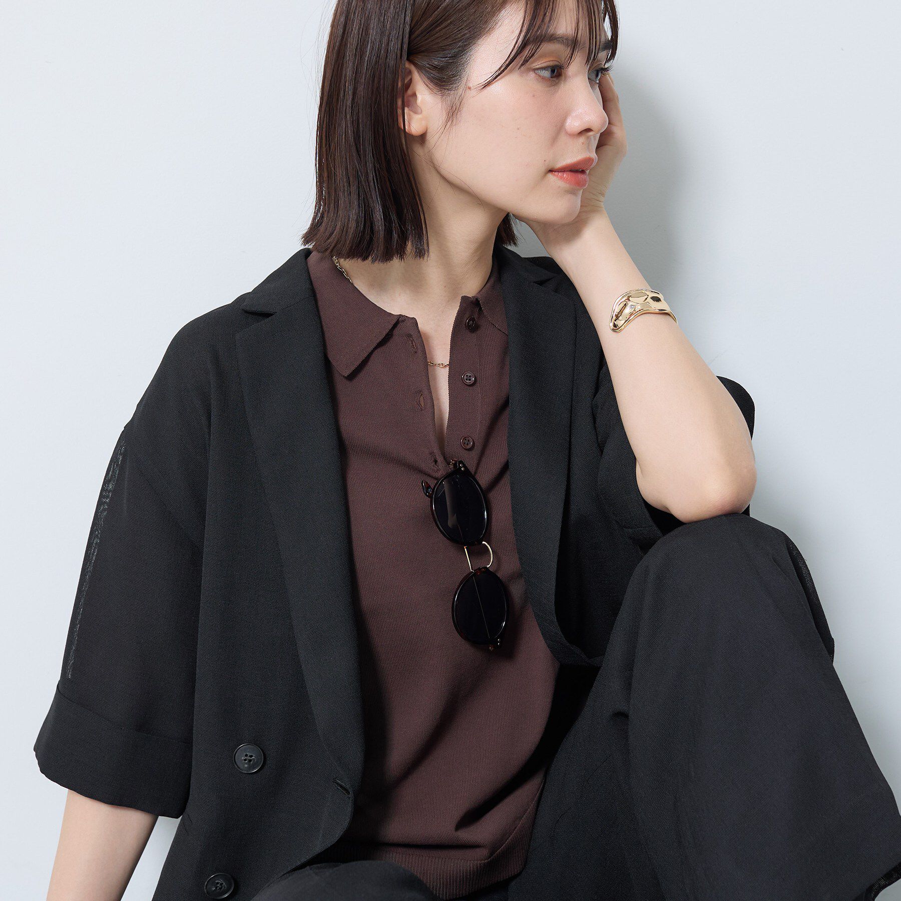 INDIVI「【洗える／メッシュ素材／SETUP可能】半袖シアージャケット」|テーラードジャケット|