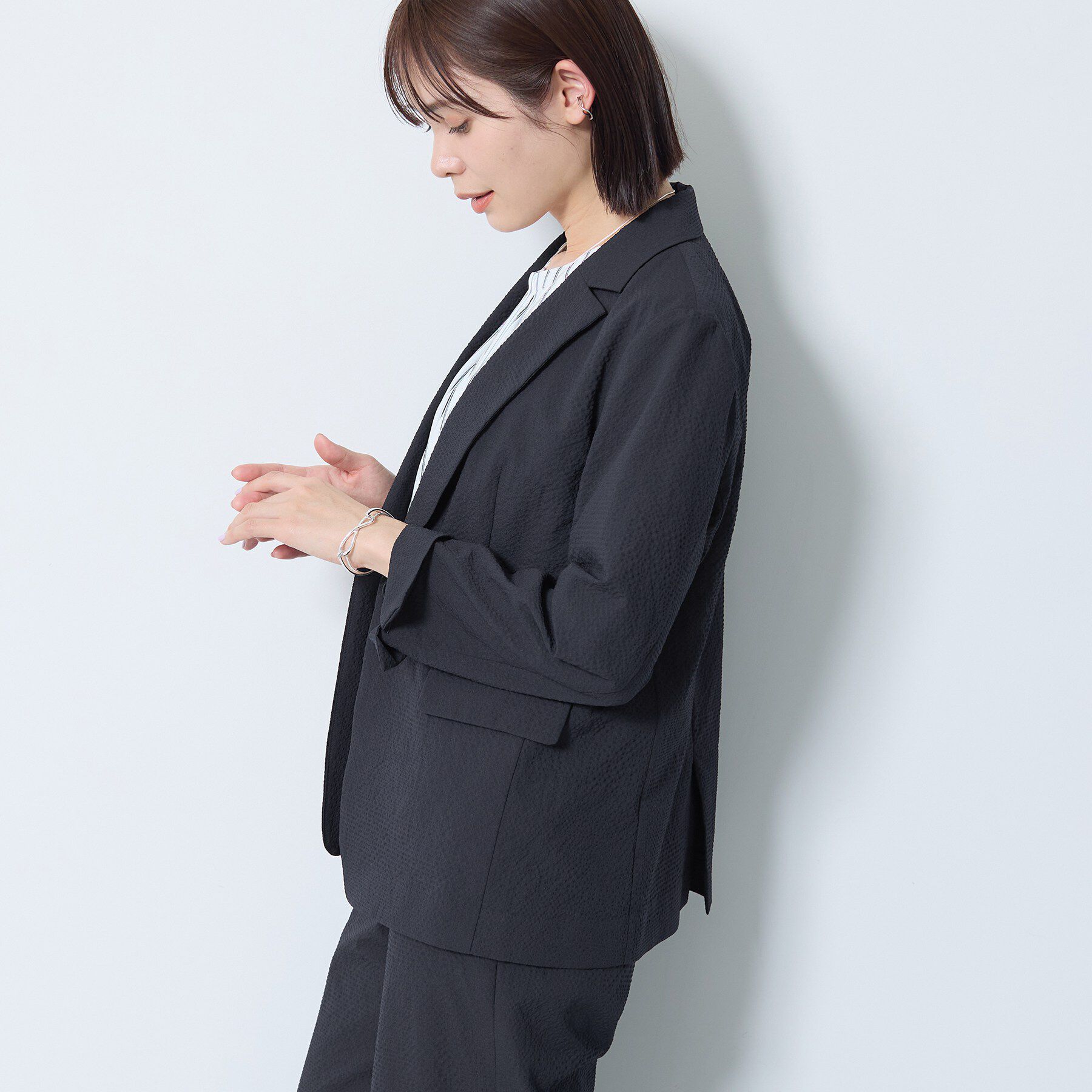 INDIVI「【洗える／UVケア／SETUP可能】サッカー素材テーラードジャケット」|テーラードジャケット|