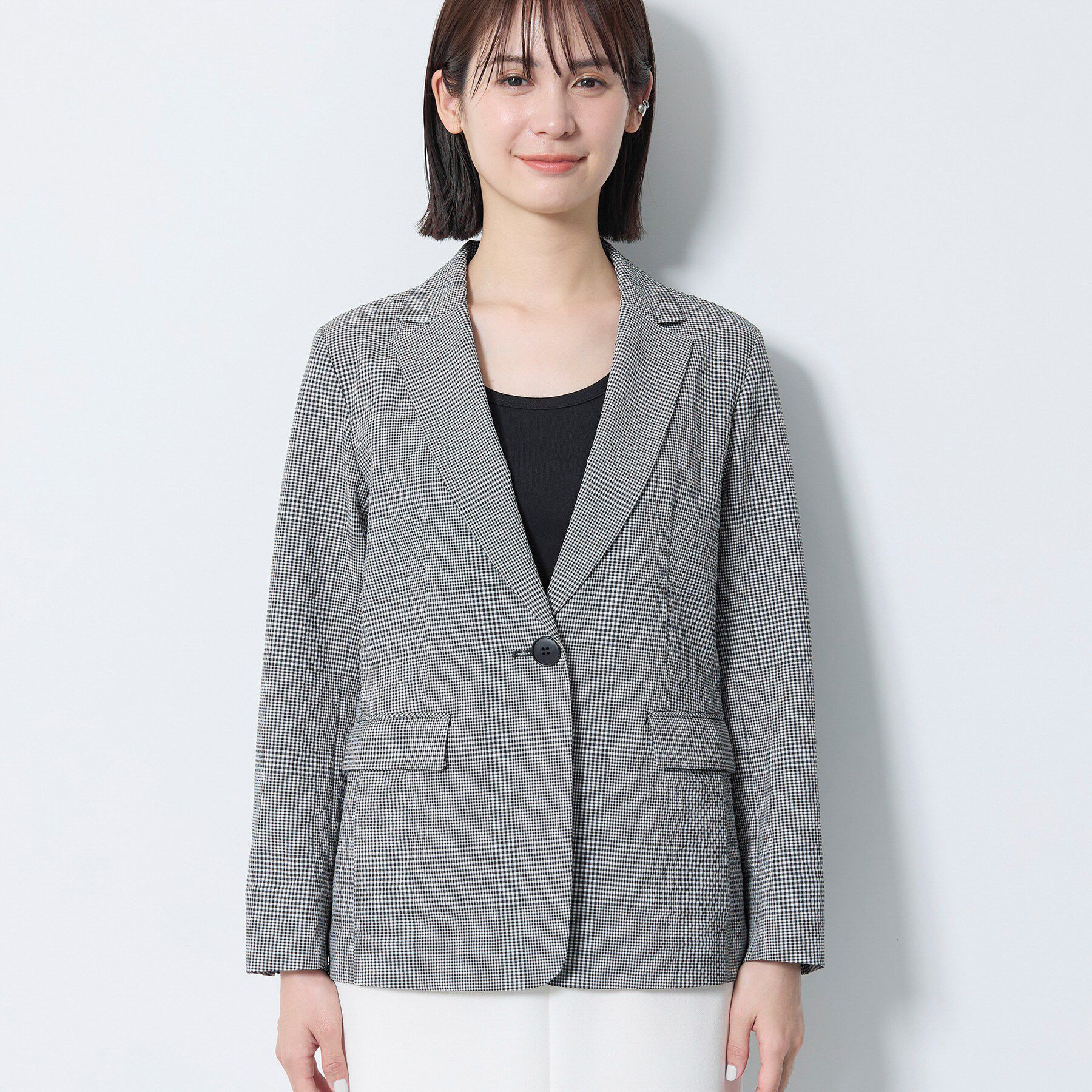 INDIVI「【洗える／UVケア／SETUP可能】サッカー素材テーラードジャケット」|テーラードジャケット|