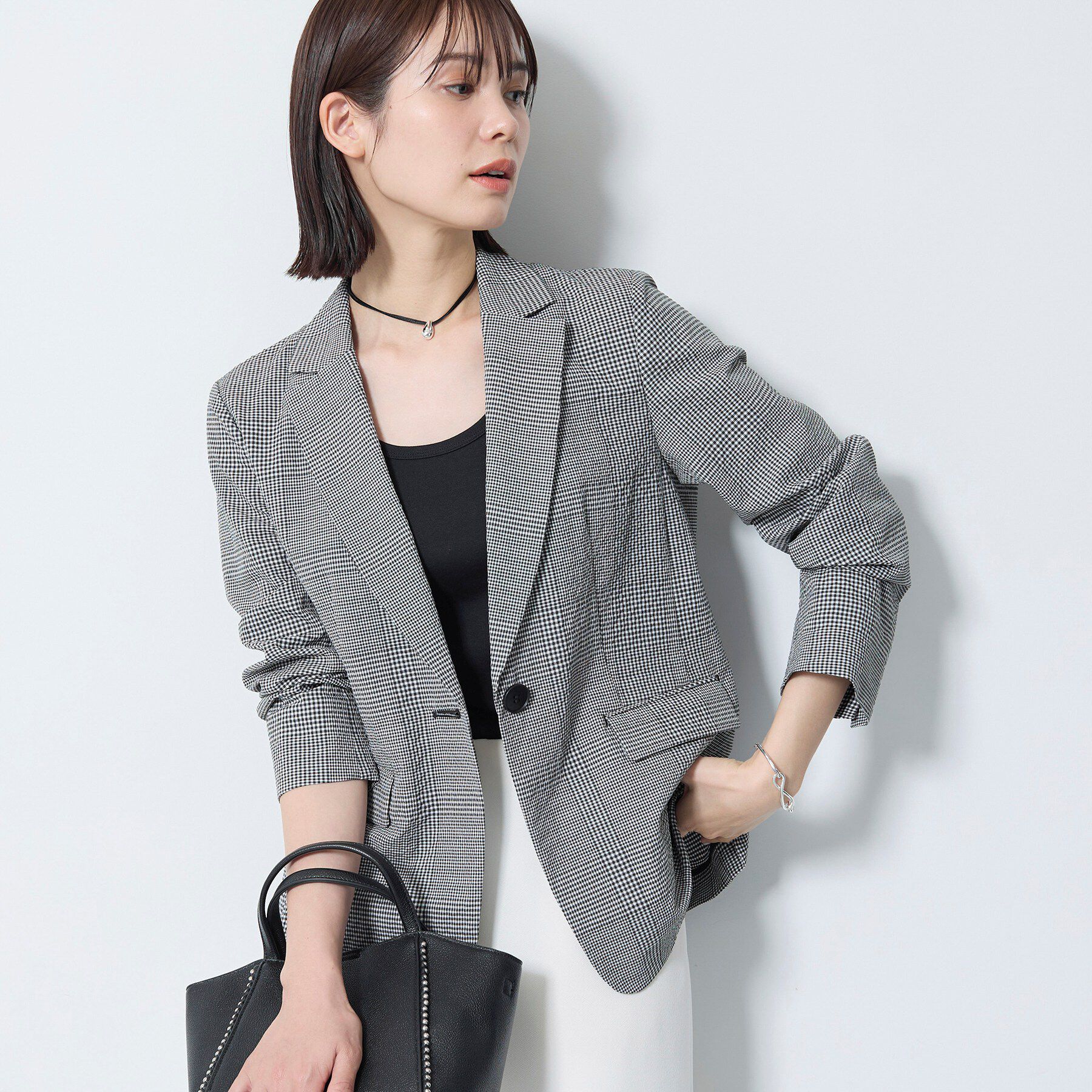 INDIVI「【洗える／UVケア／SETUP可能】サッカー素材テーラードジャケット」|テーラードジャケット|ブラック(219)