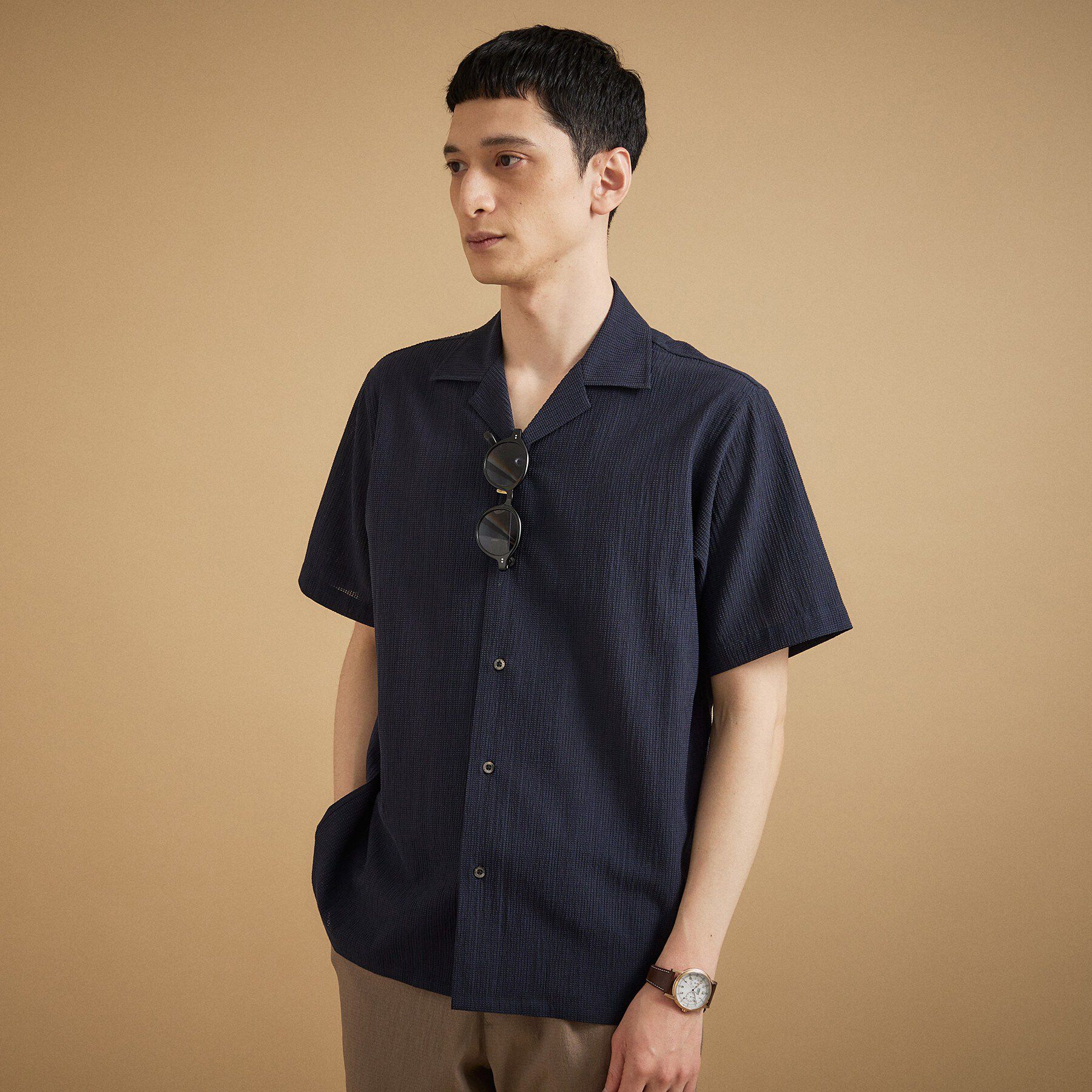 TAKEO KIKUCHI「【通気性】トリコットサッカー オープンカラー シャツ」|シャツ・ブラウス|