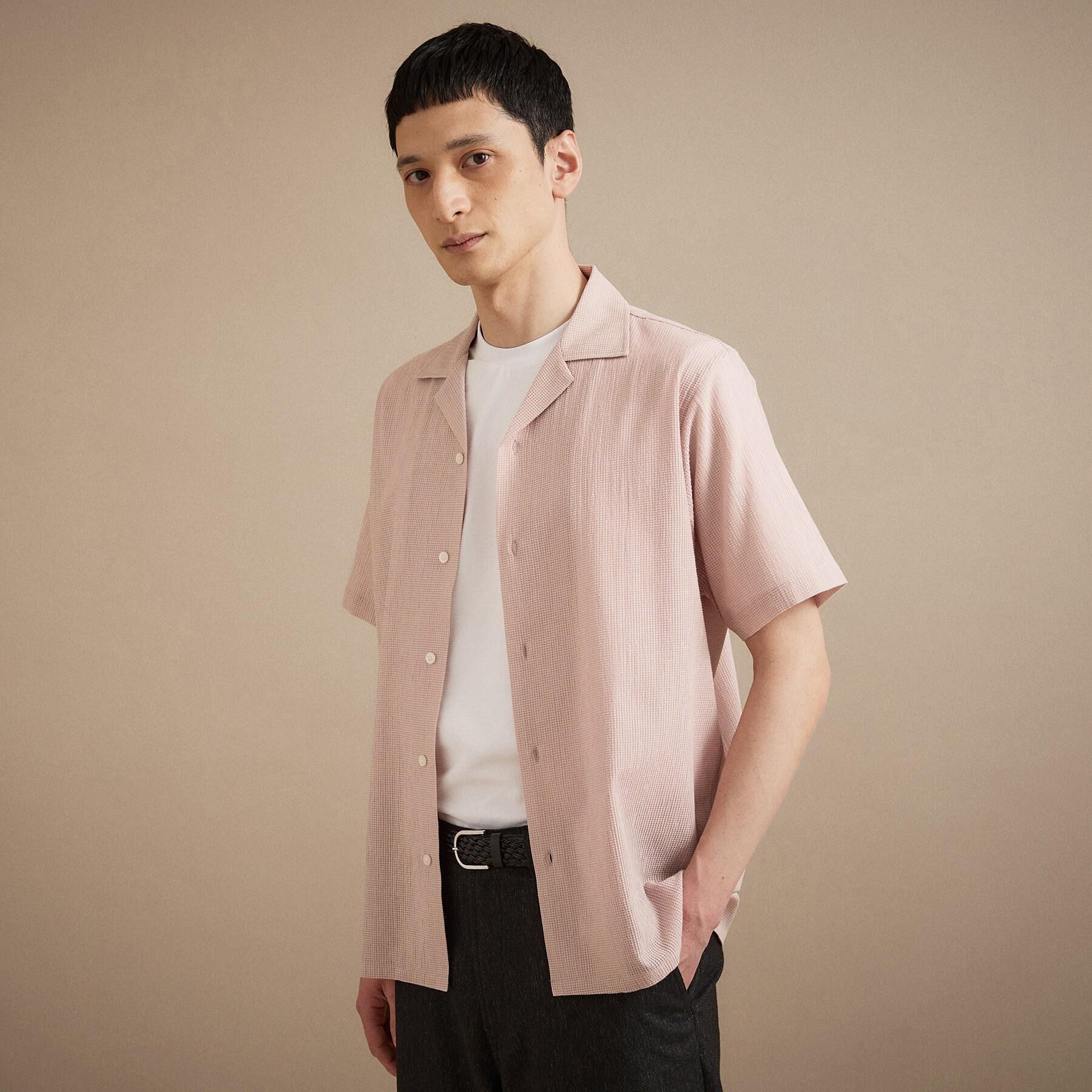 TAKEO KIKUCHI「【通気性】トリコットサッカー オープンカラー シャツ」|シャツ・ブラウス|ライトピンク(070