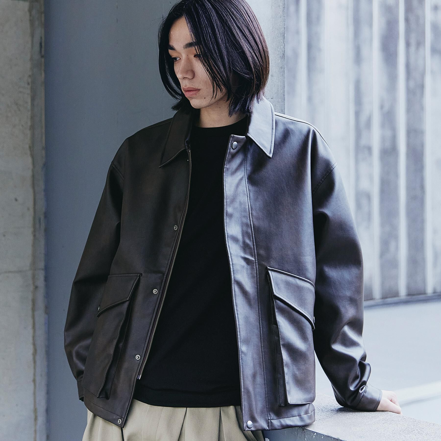 tk.TAKEO KIKUCHI「シンセティックレザーフライトジャケット」|ブルゾン・スタジャン|