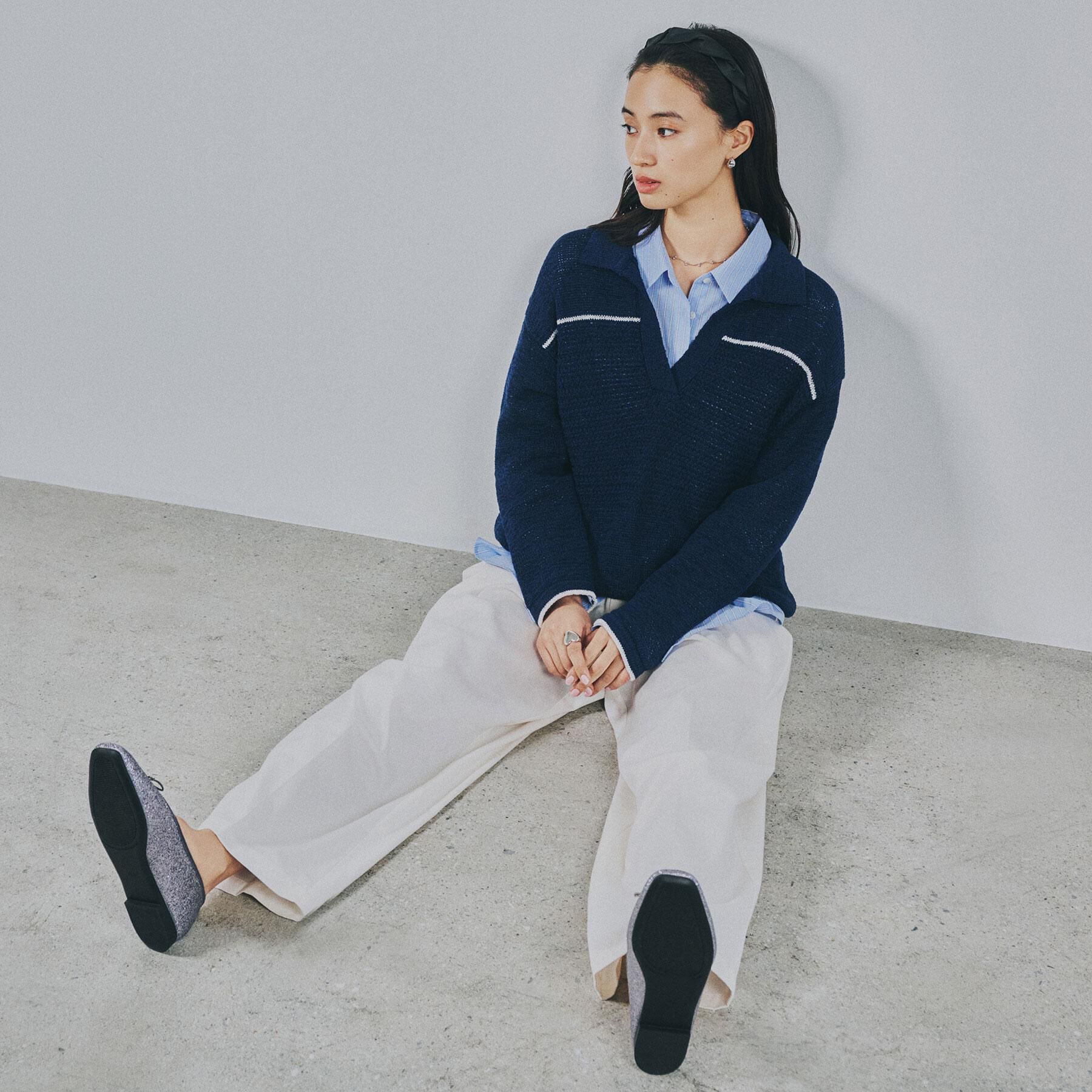 OPAQUE.CLIP「テープヤーンキーネックニット【洗濯機OK】」|ニット・セーター|