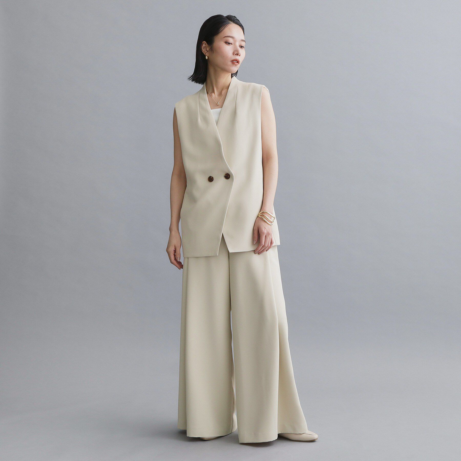 OPAQUE.CLIP「【es】ダブルブレストノーカラージレ/セットアップ対応可【洗える】」|ベスト・ジレ|