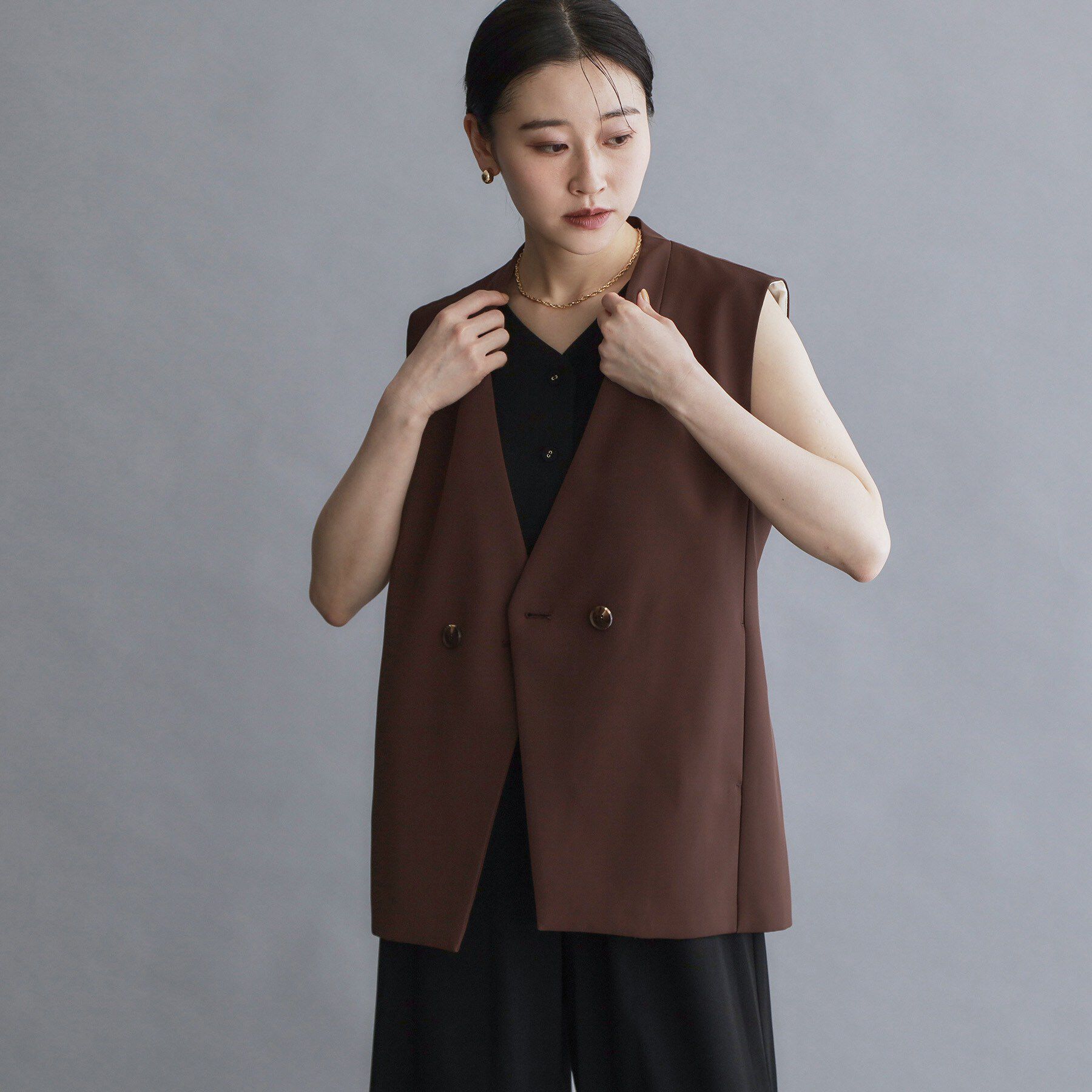 OPAQUE.CLIP「【es】ダブルブレストノーカラージレ/セットアップ対応可【洗える】」|ベスト・ジレ|