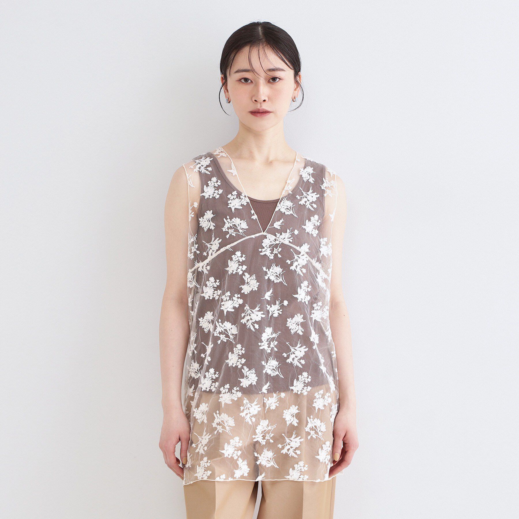 OPAQUE.CLIP「シアー刺繍チュニックブラウス【洗濯機OK】」|シャツ・ブラウス|