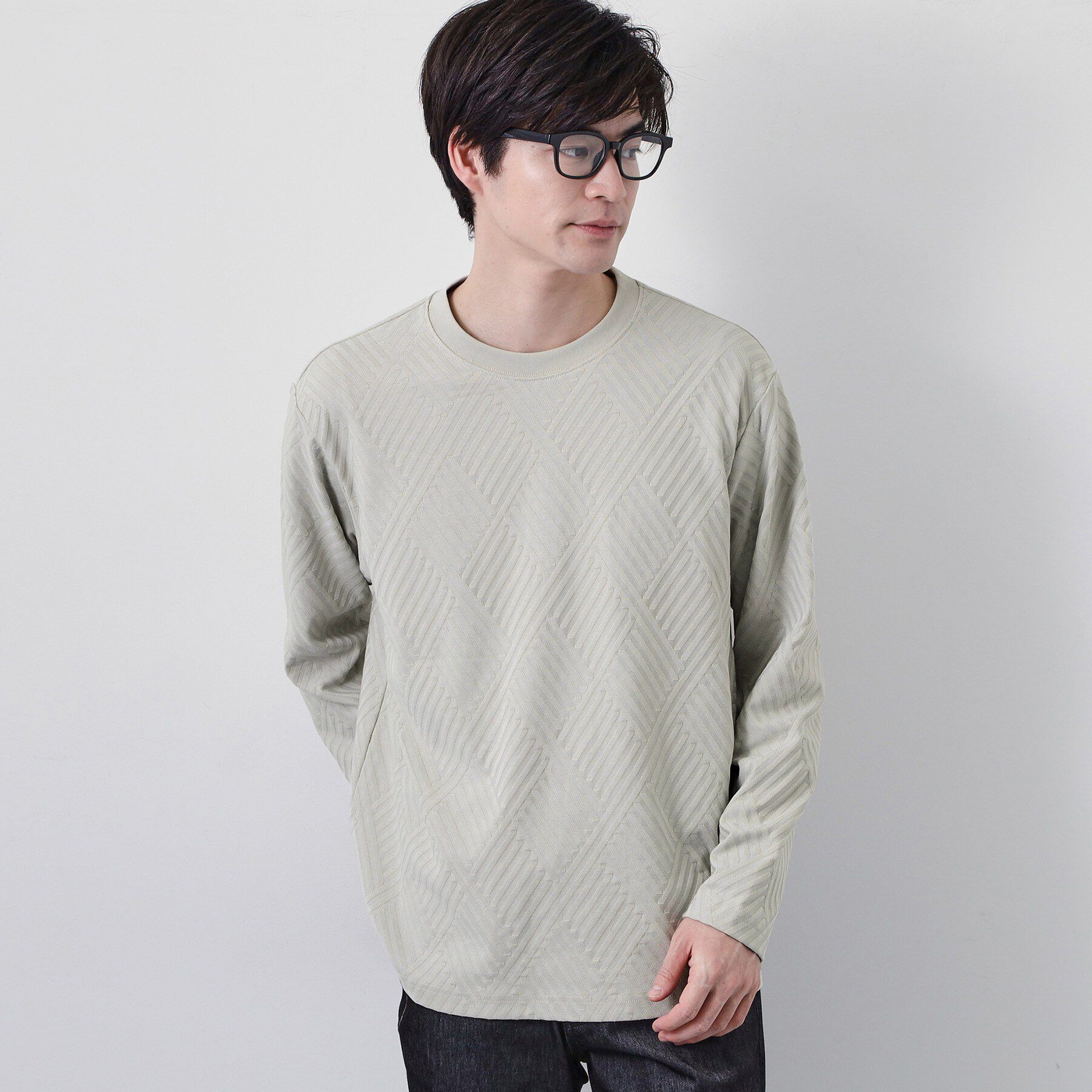 THE SHOP TK「【長く愛せる、定番ロンT】リンクスジャカード長袖Tシャツ」|Tシャツ・カットソー|ライトグレー(011