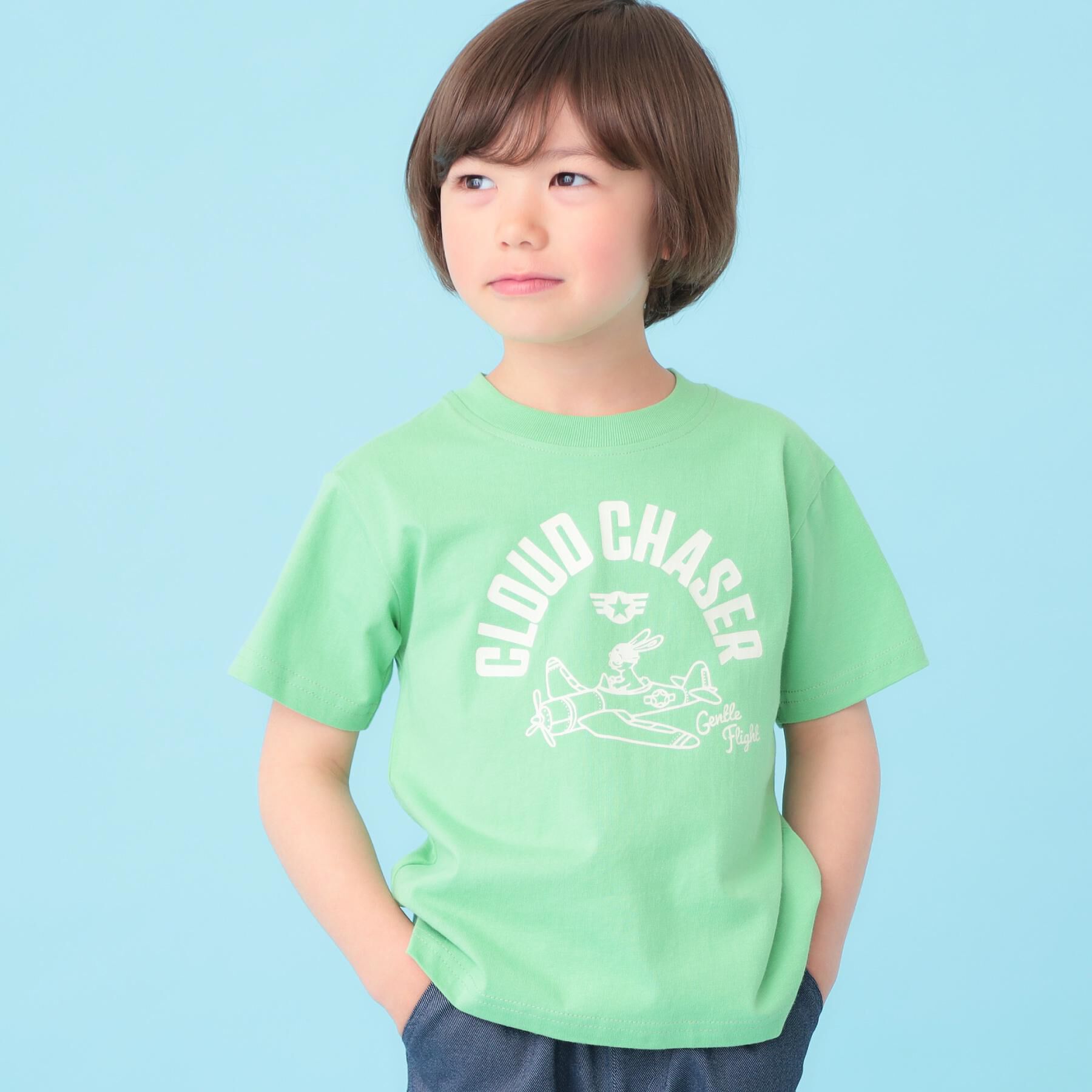 THE SHOP TK「天竺アソートプリント半袖Tシャツ 幾何学アート、スパンコール、飛行機」|Tシャツ・カットソー|グリーン(022)