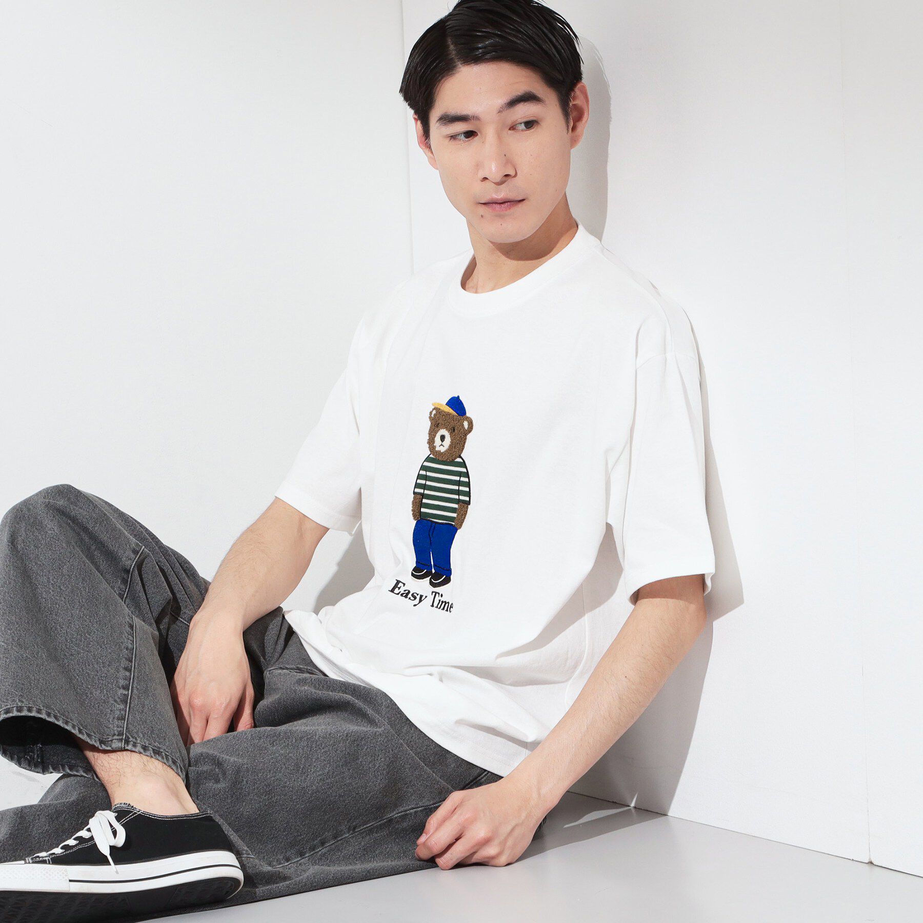 THE SHOP TK「クマ サガラ刺繍 半袖Tシャツ 【洗濯機OK】」|Tシャツ・カットソー|オフホワイト(303