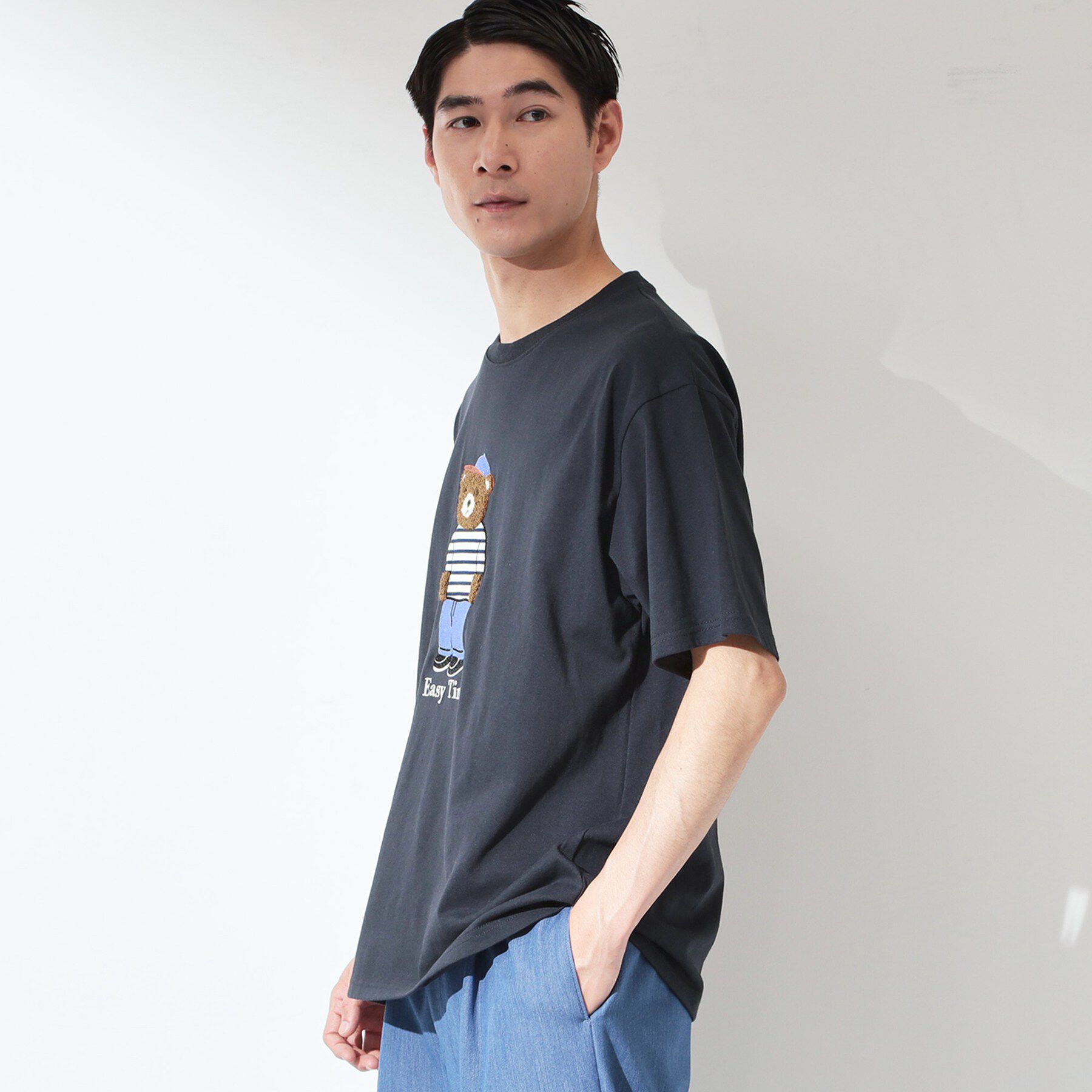 THE SHOP TK「クマ サガラ刺繍 半袖Tシャツ 【洗濯機OK】」|Tシャツ・カットソー|
