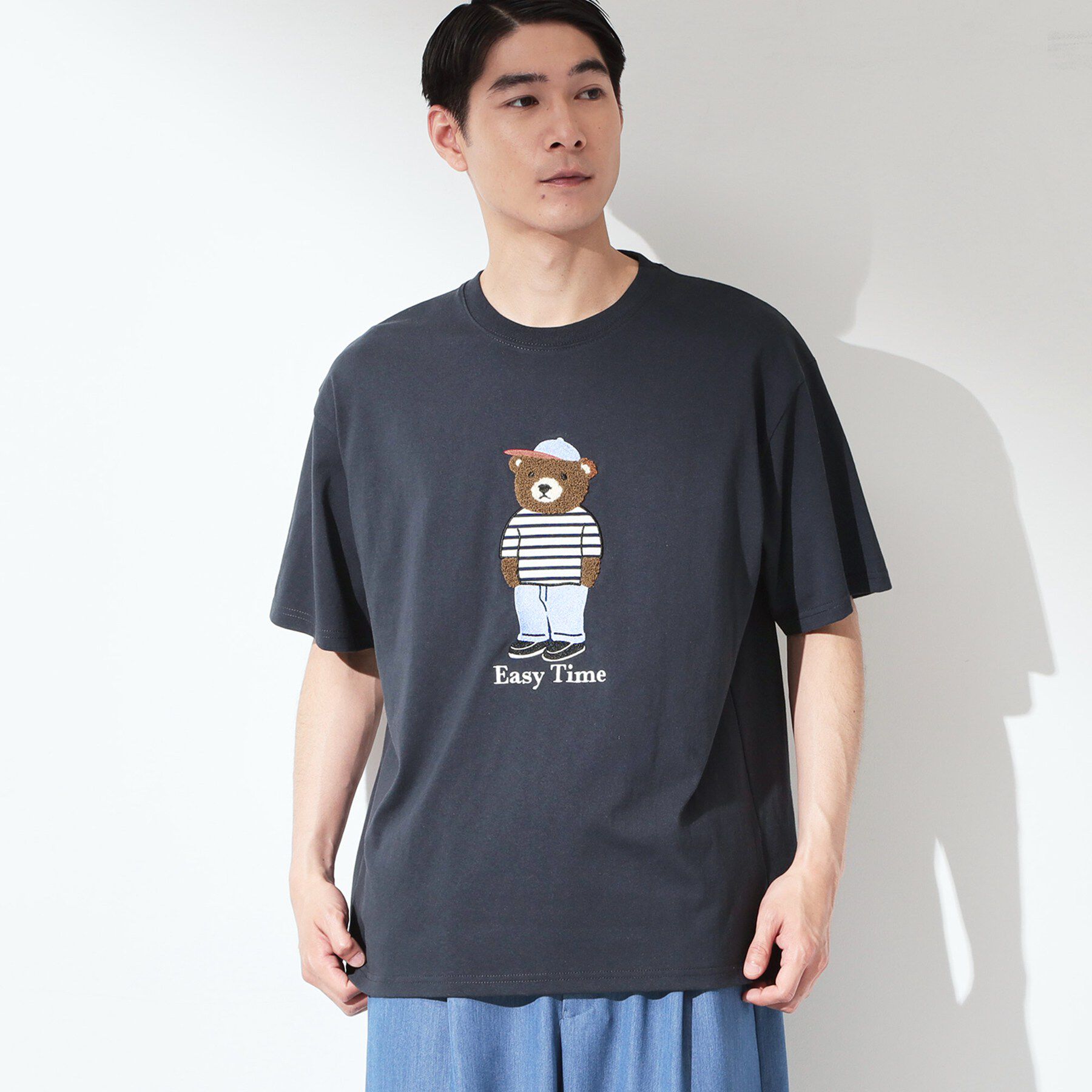 THE SHOP TK「クマ サガラ刺繍 半袖Tシャツ 【洗濯機OK】」|Tシャツ・カットソー|ネイビー(394)