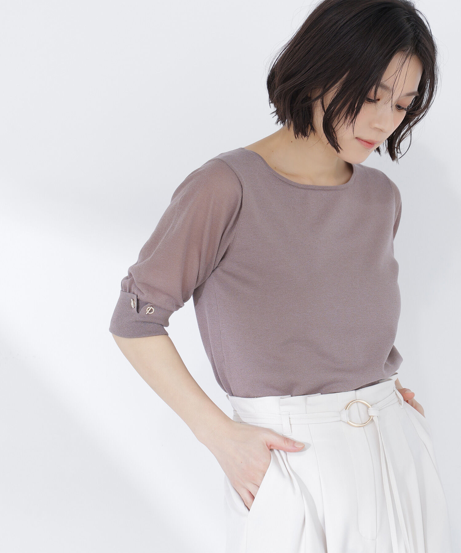  「シアースリーブハトメカフスニット」|ニット・セーター|モカ