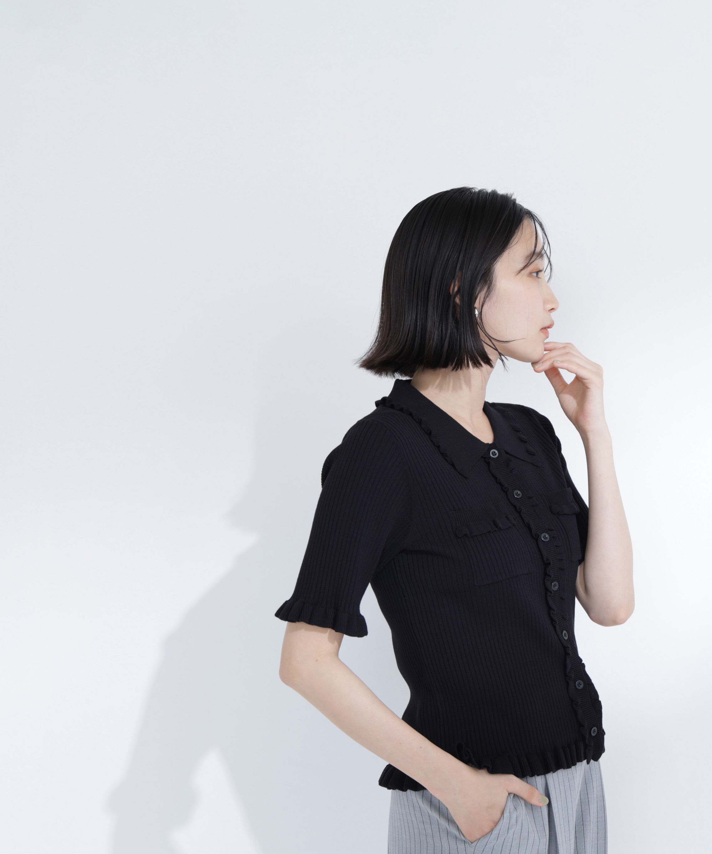  「フリルリブポケットカーディガン」|ニット・セーター|