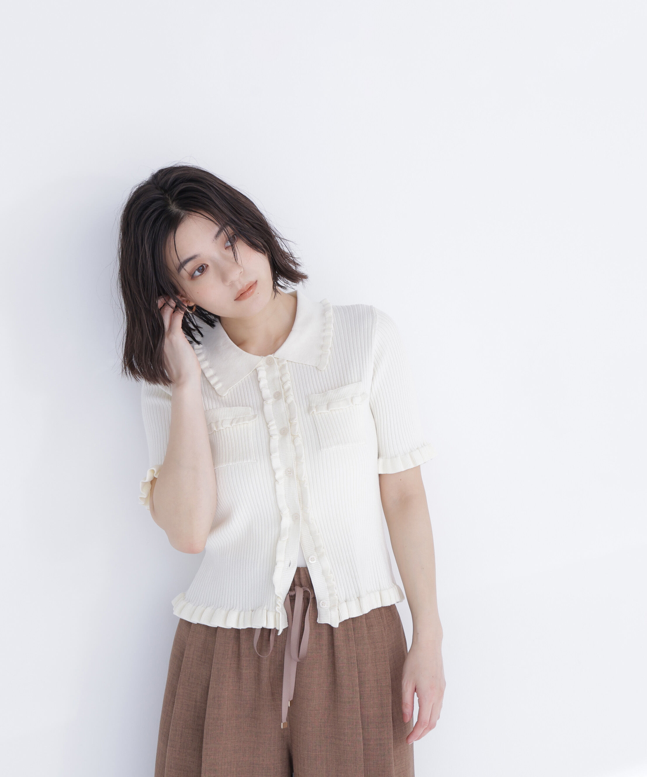  「フリルリブポケットカーディガン」|ニット・セーター|