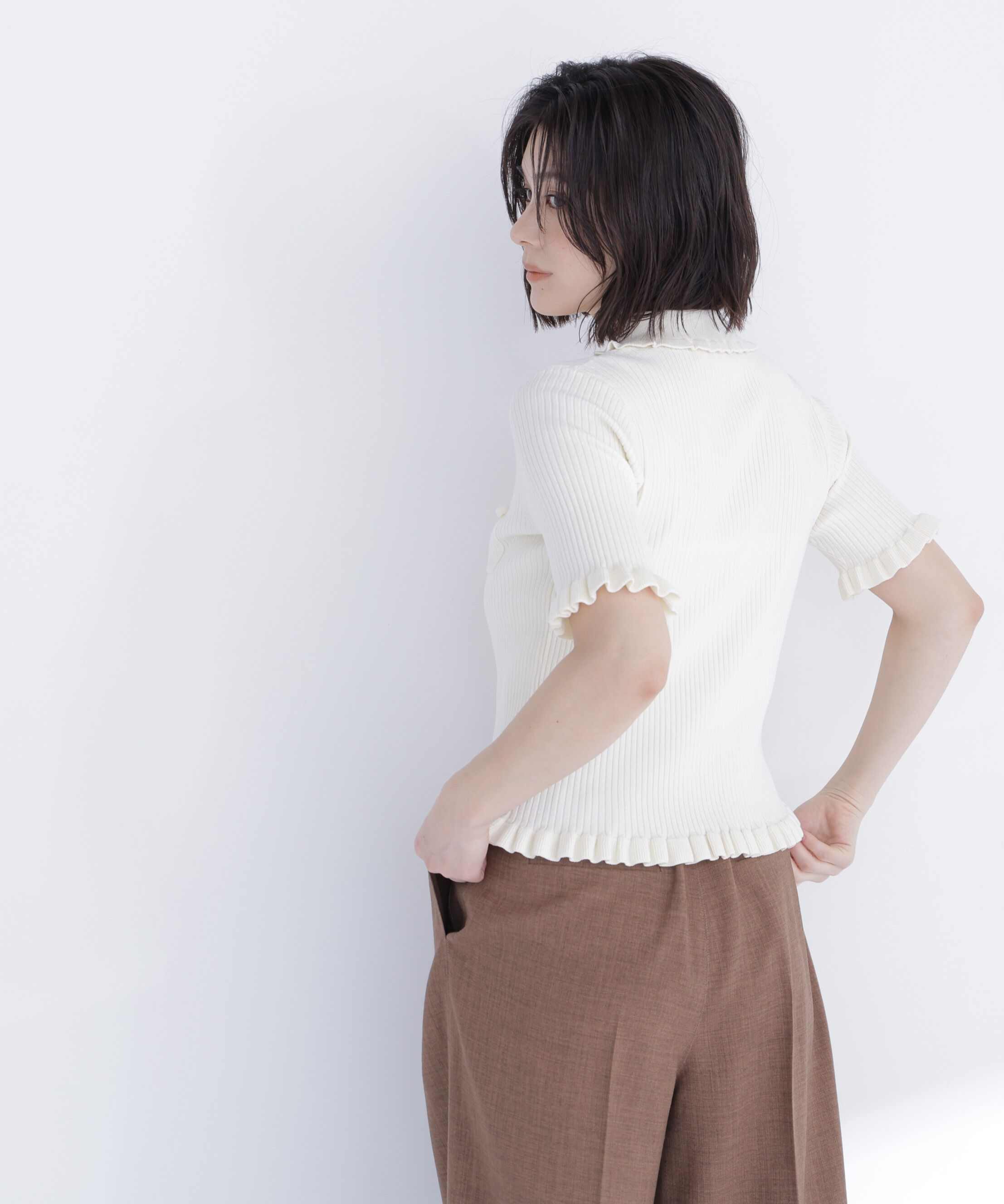  「フリルリブポケットカーディガン」|ニット・セーター|