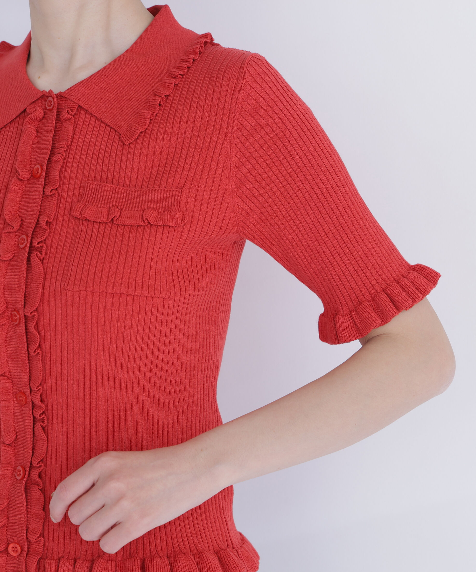  「フリルリブポケットカーディガン」|ニット・セーター|