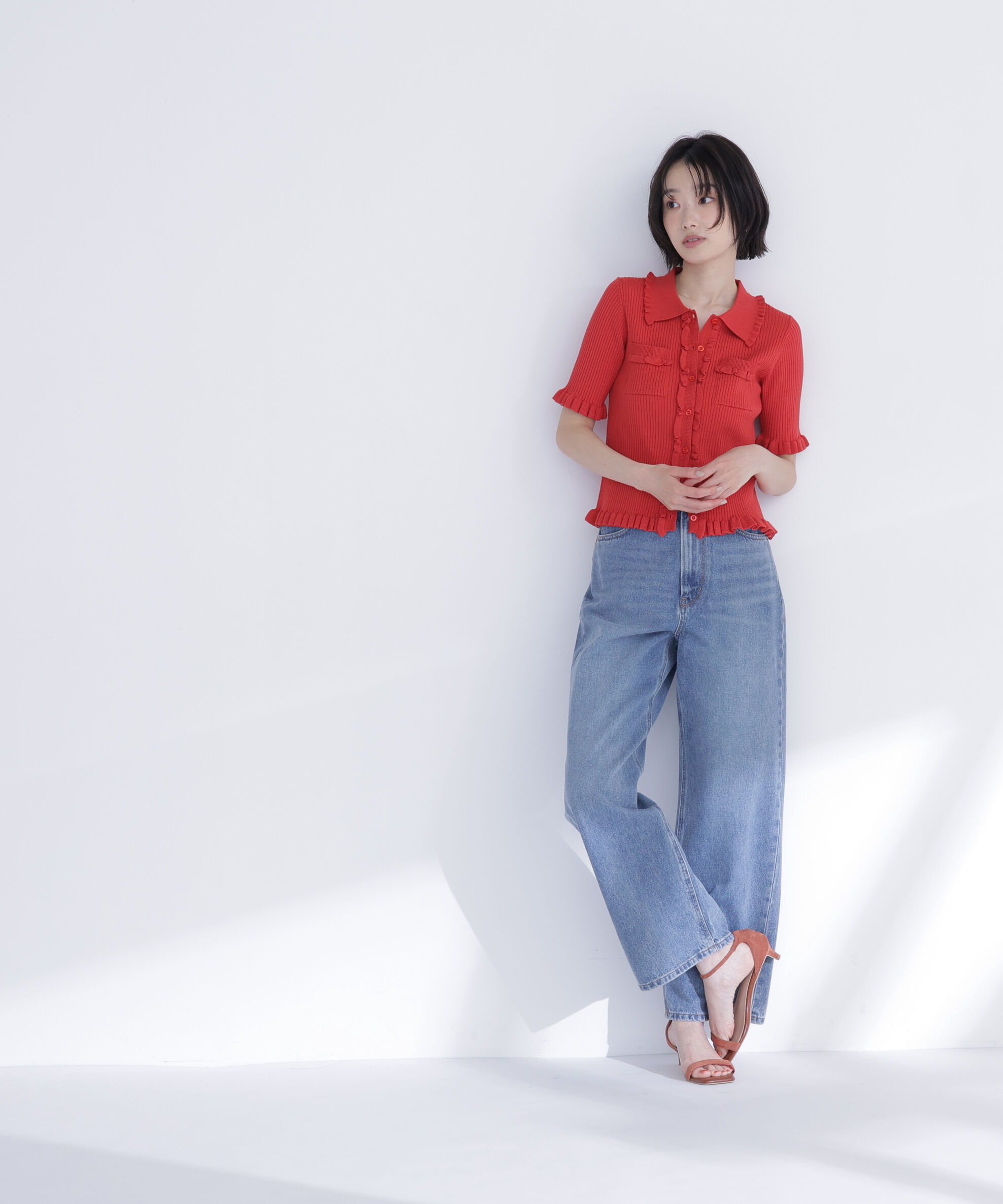  「フリルリブポケットカーディガン」|ニット・セーター|