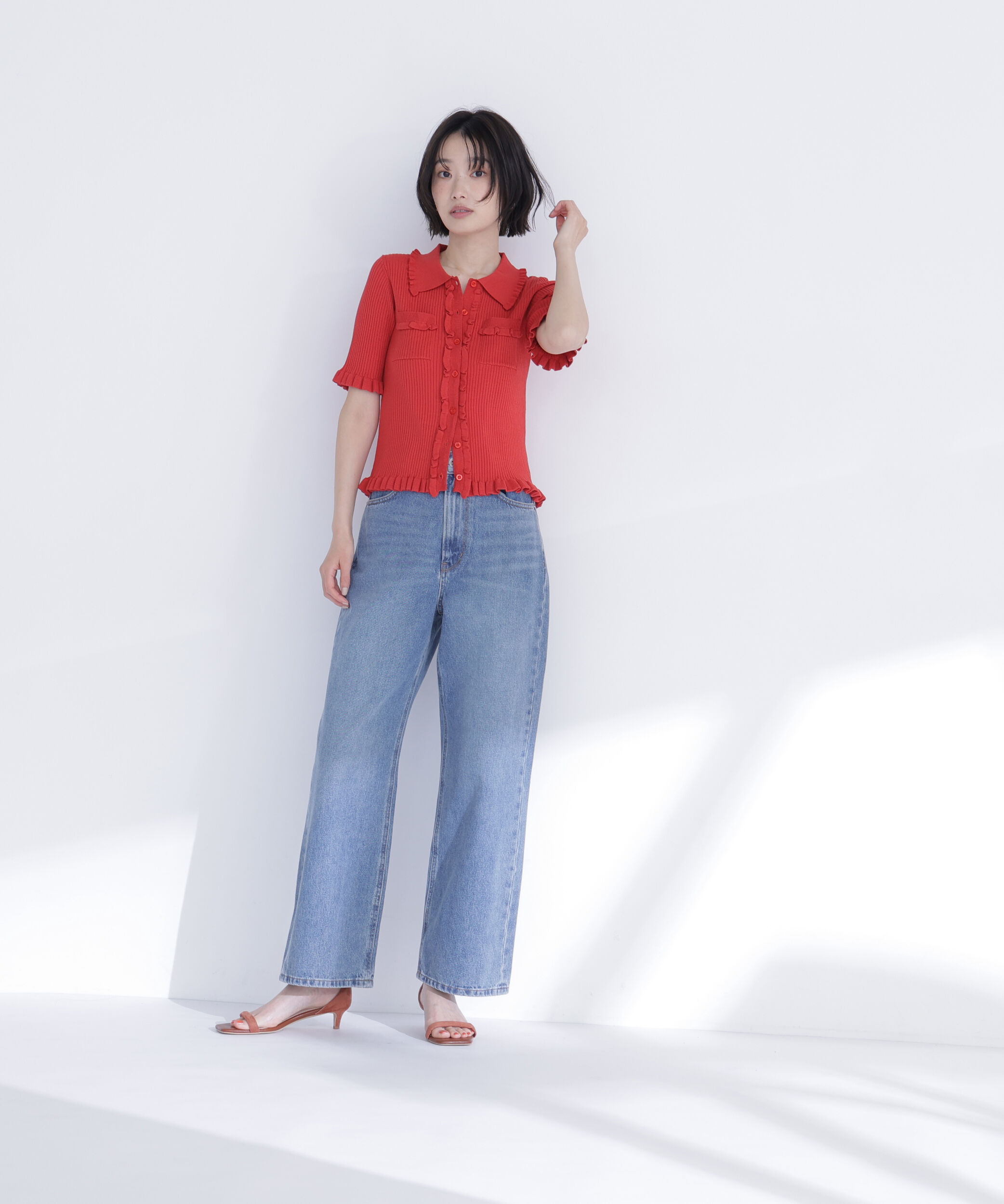  「フリルリブポケットカーディガン」|ニット・セーター|