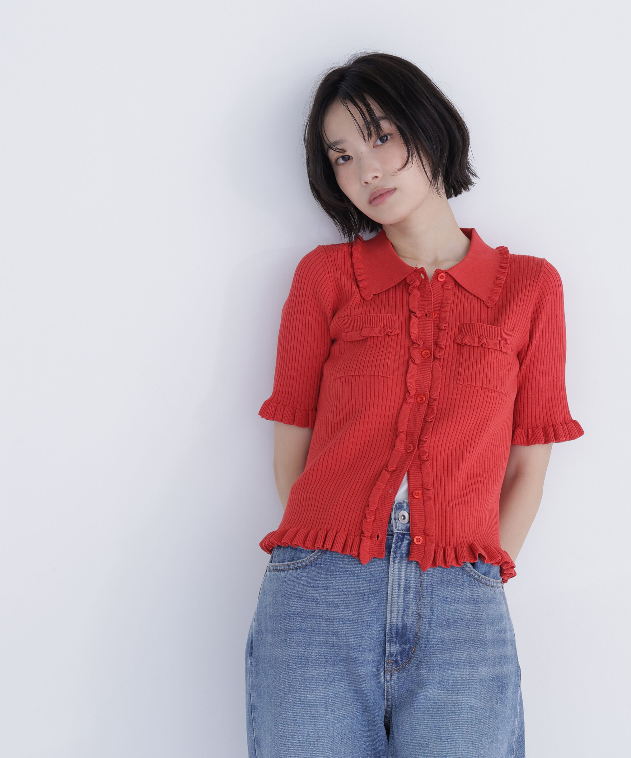  「フリルリブポケットカーディガン」|ニット・セーター|