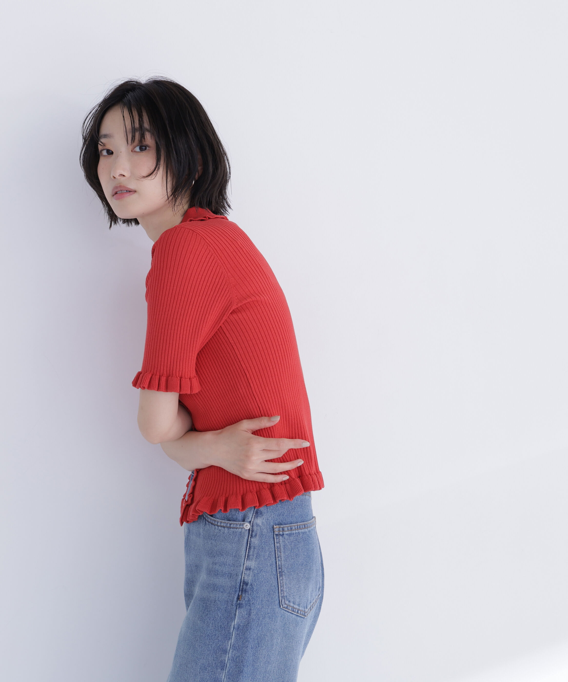  「フリルリブポケットカーディガン」|ニット・セーター|