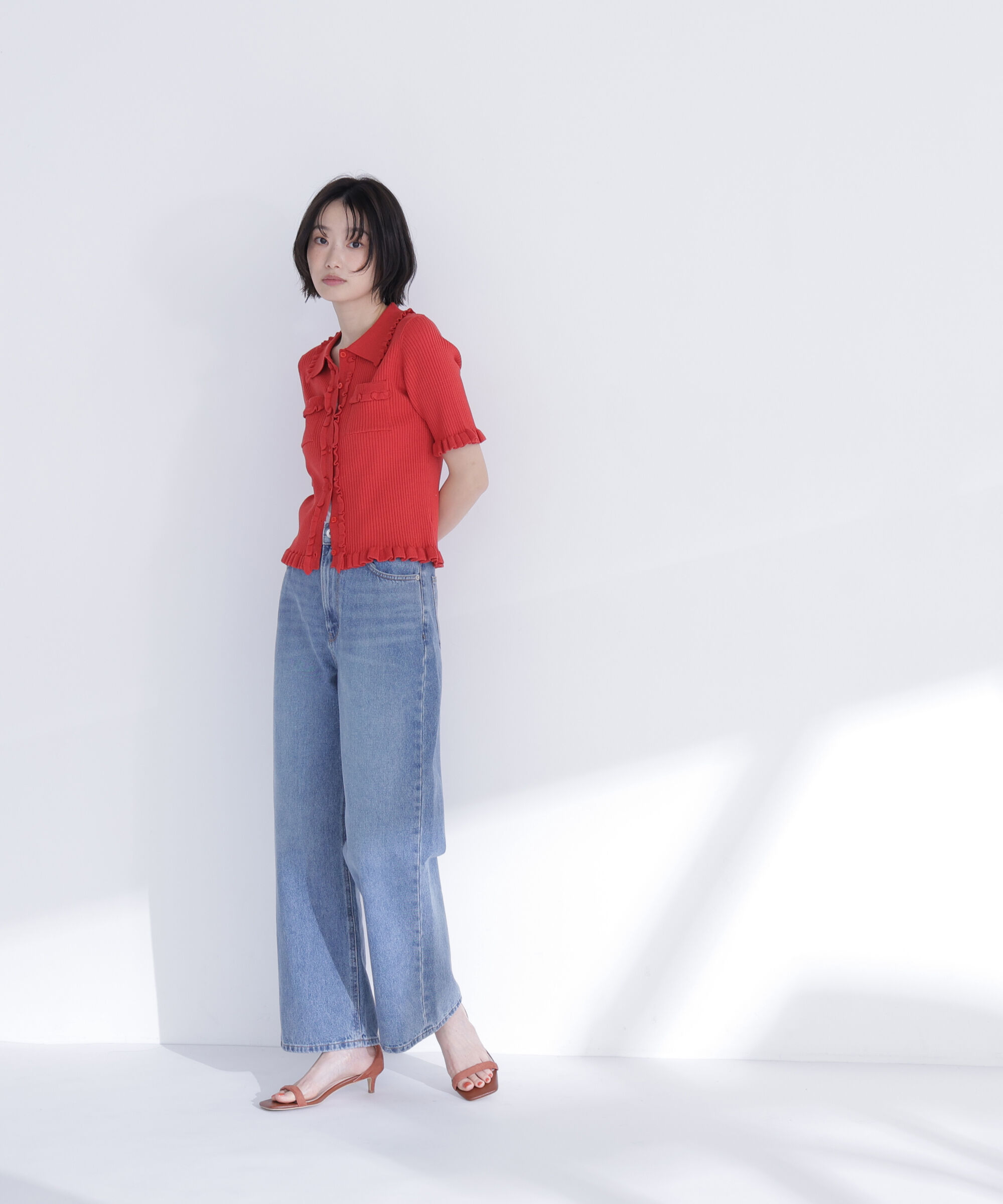  「フリルリブポケットカーディガン」|ニット・セーター|