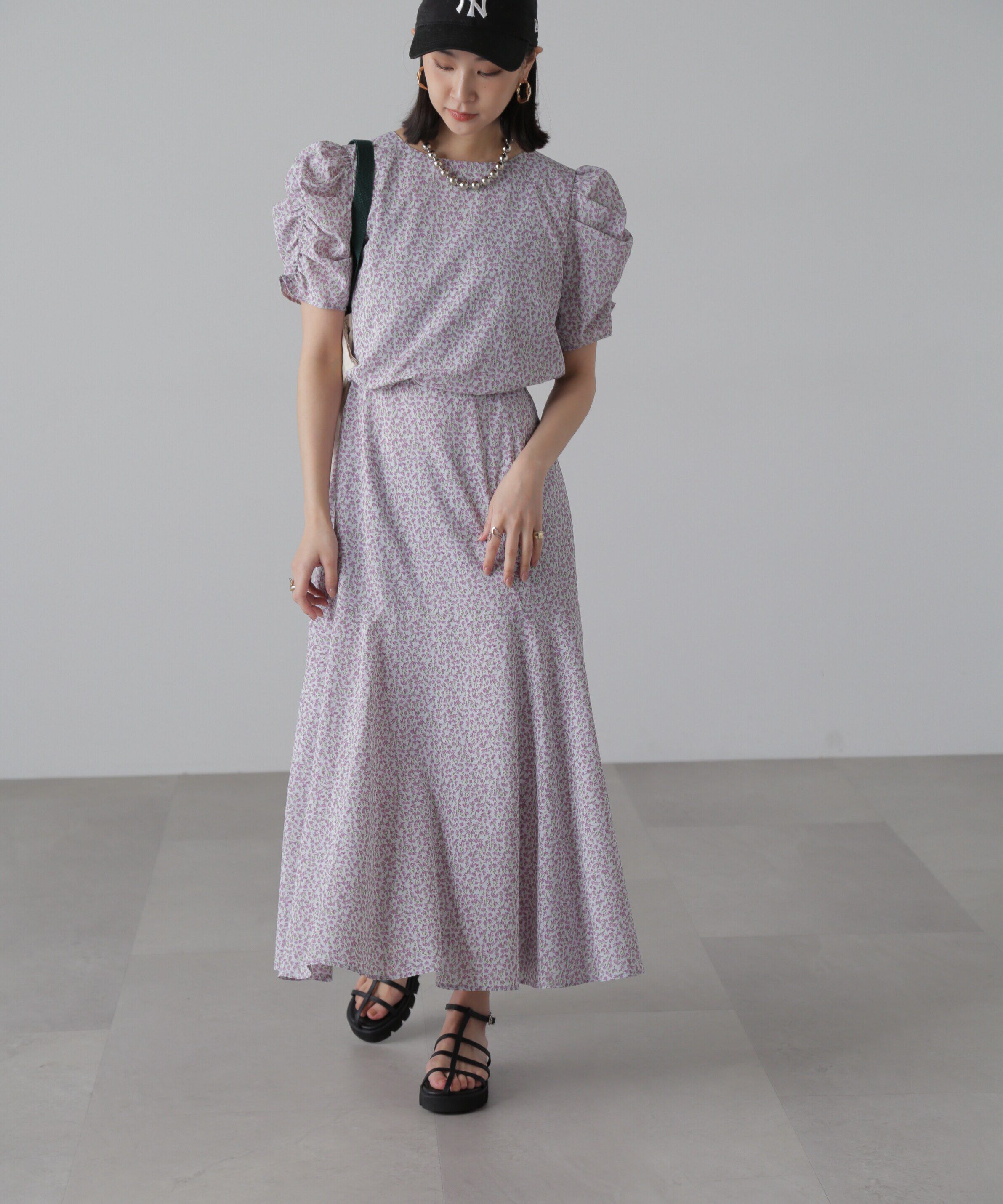  「ボリュームスリーブマーメイドワンピ―ス」|ワンピース|パープルフラ 1