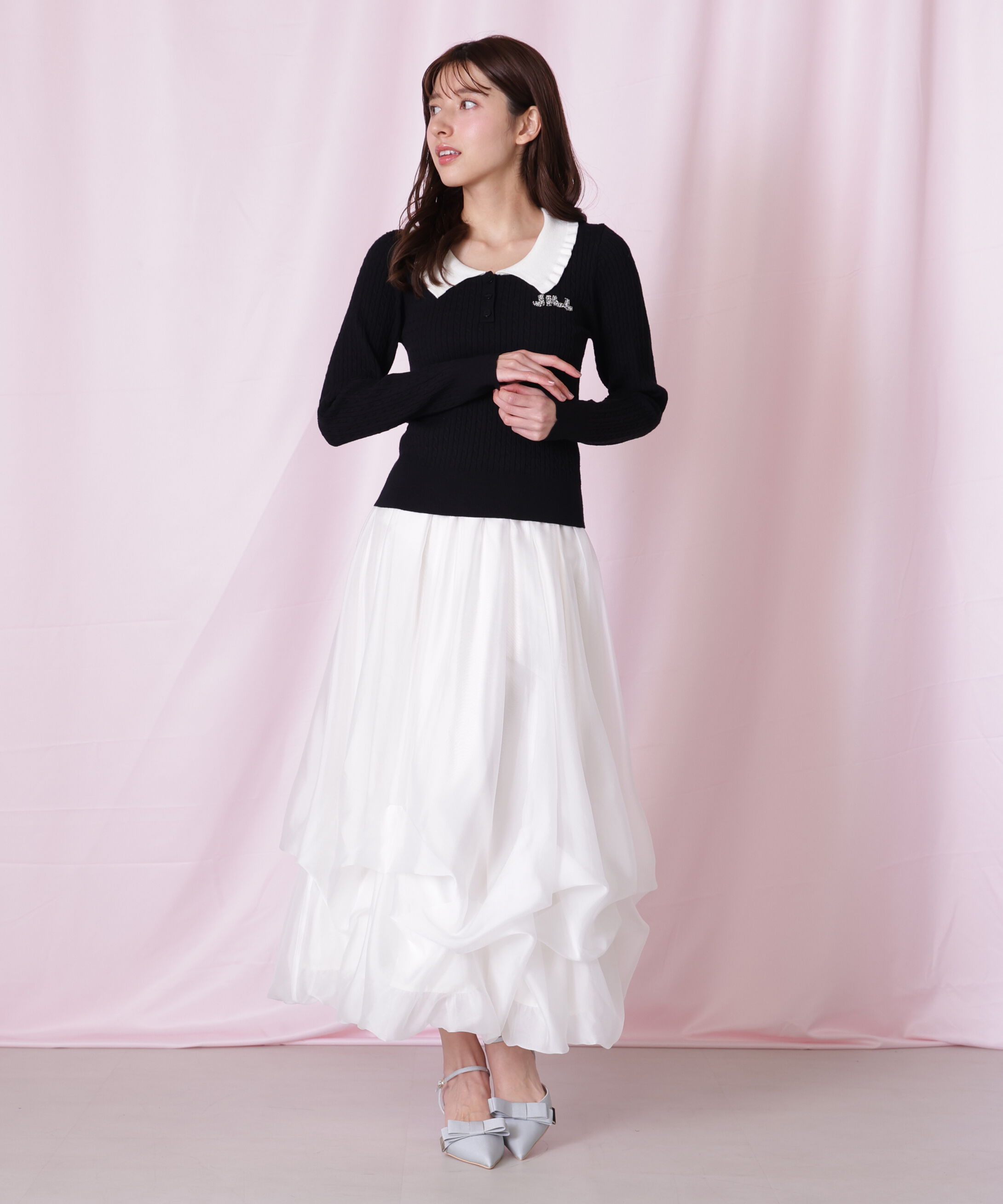  「ビジューロゴケーブルニット」|ニット・セーター|