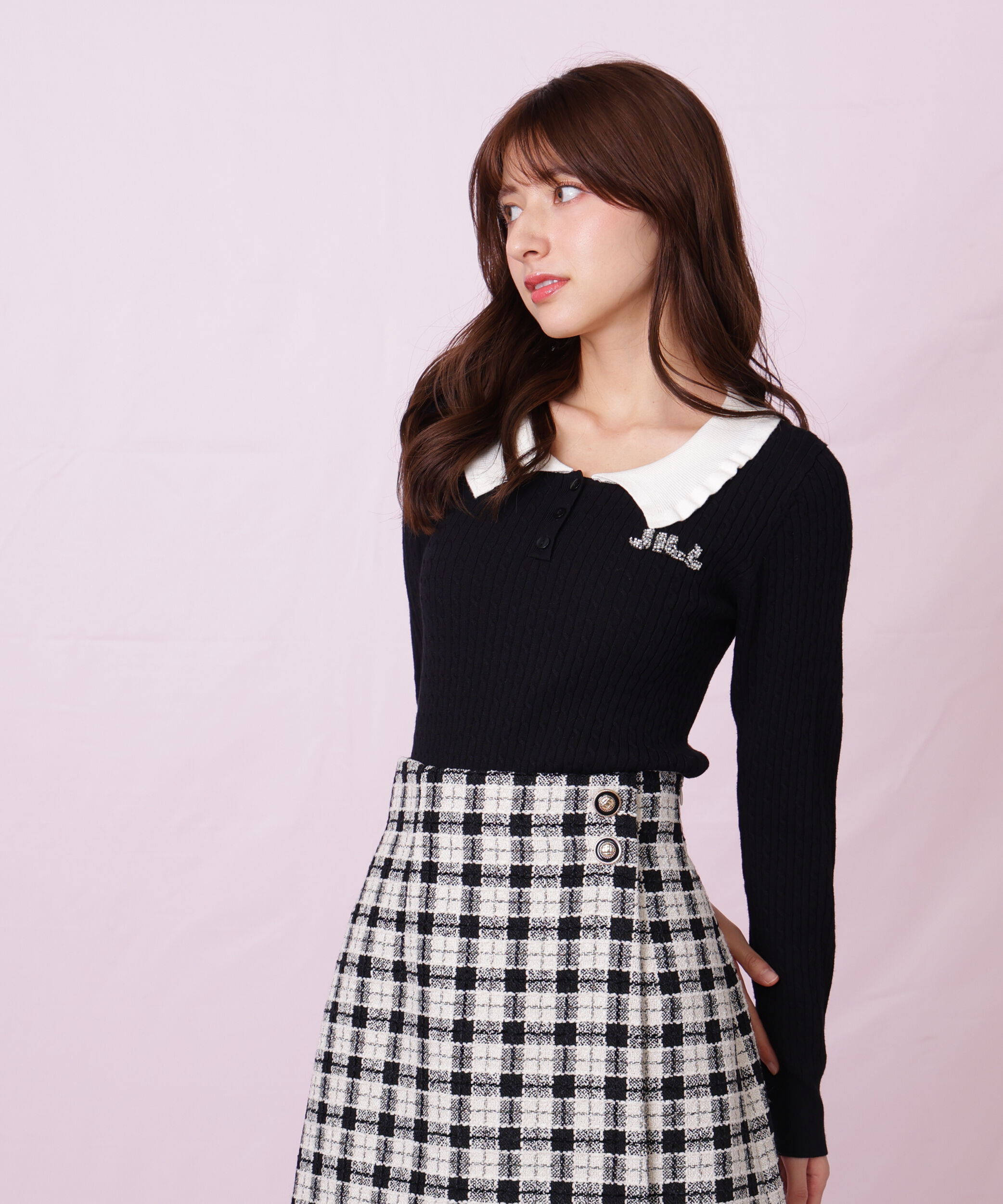  「ビジューロゴケーブルニット」|ニット・セーター|