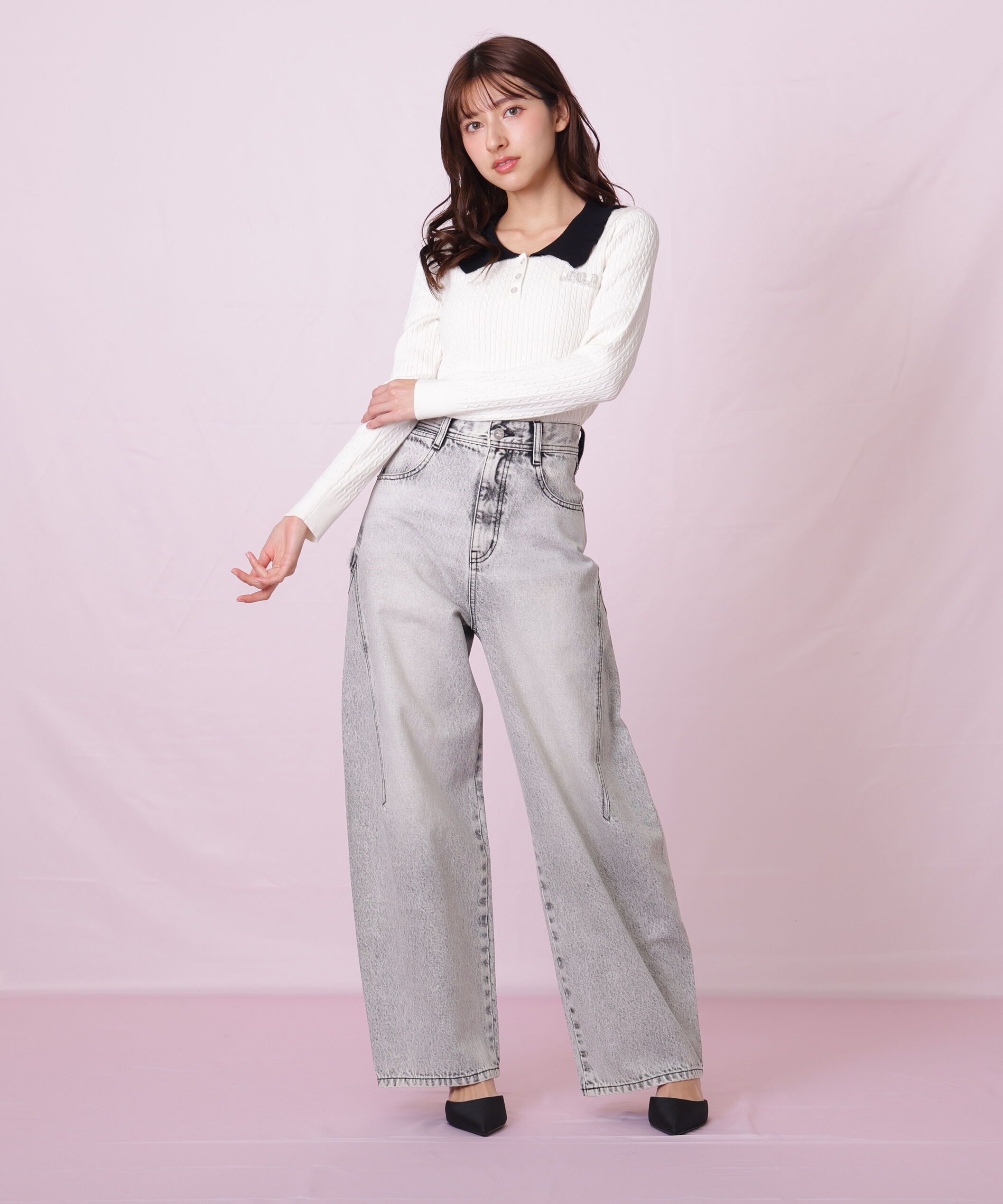  「ビジューロゴケーブルニット」|ニット・セーター|